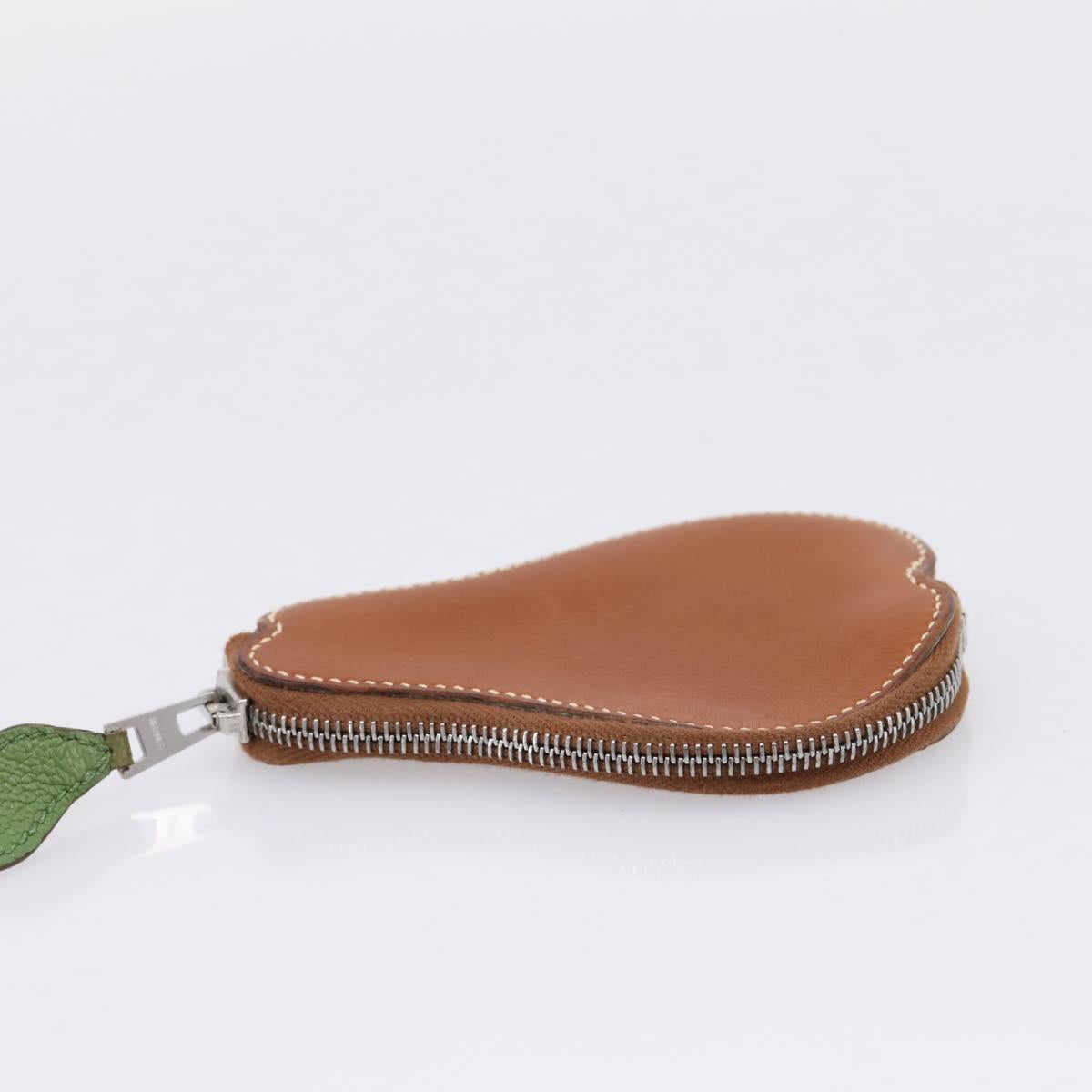 HERMES Coin Purse Leather Brown Silver Auth LN115A