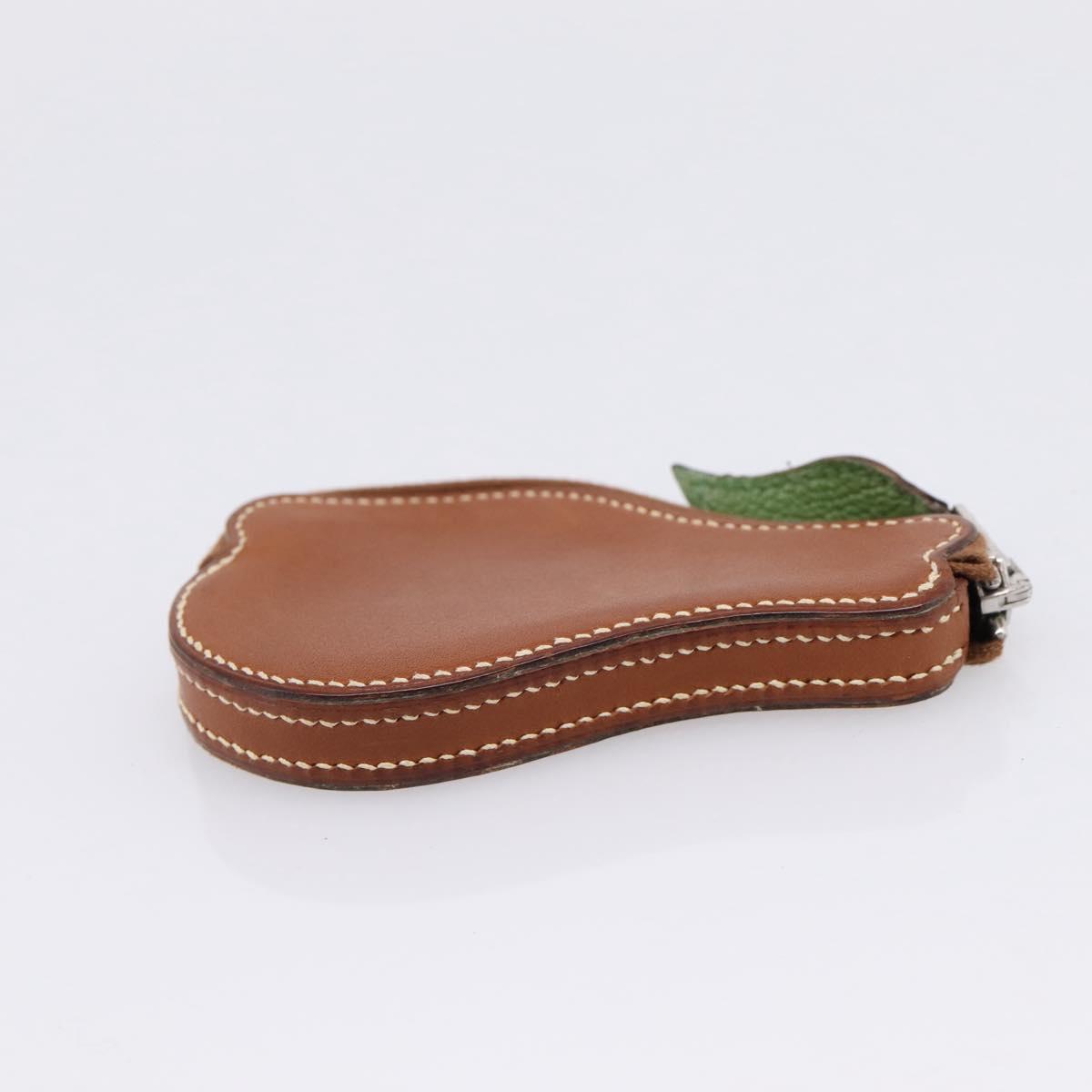 HERMES Coin Purse Leather Brown Silver Auth LN115A