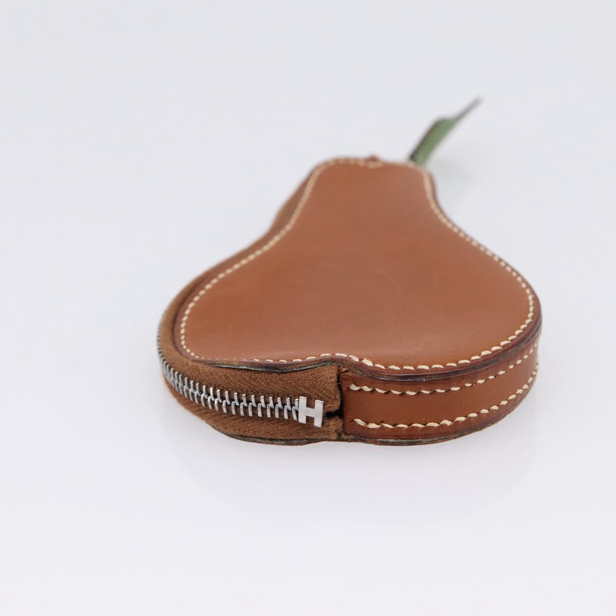 HERMES Coin Purse Leather Brown Silver Auth LN115A