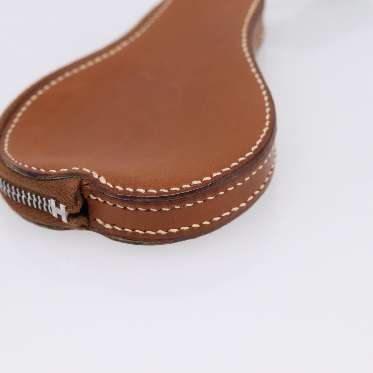 HERMES Coin Purse Leather Brown Silver Auth LN115A