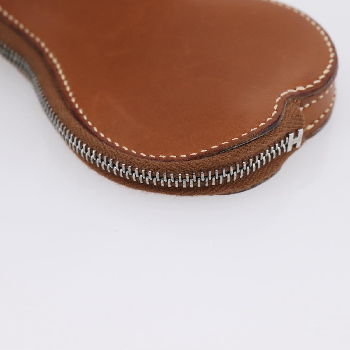 HERMES Coin Purse Leather Brown Silver Auth LN115A