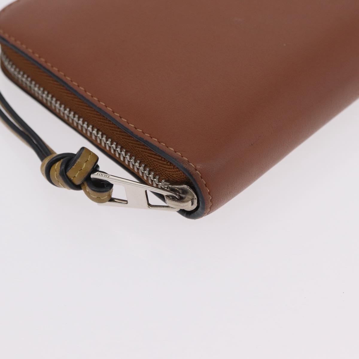 LOEWE Long Wallet Leather Brown Silver Auth LN116V