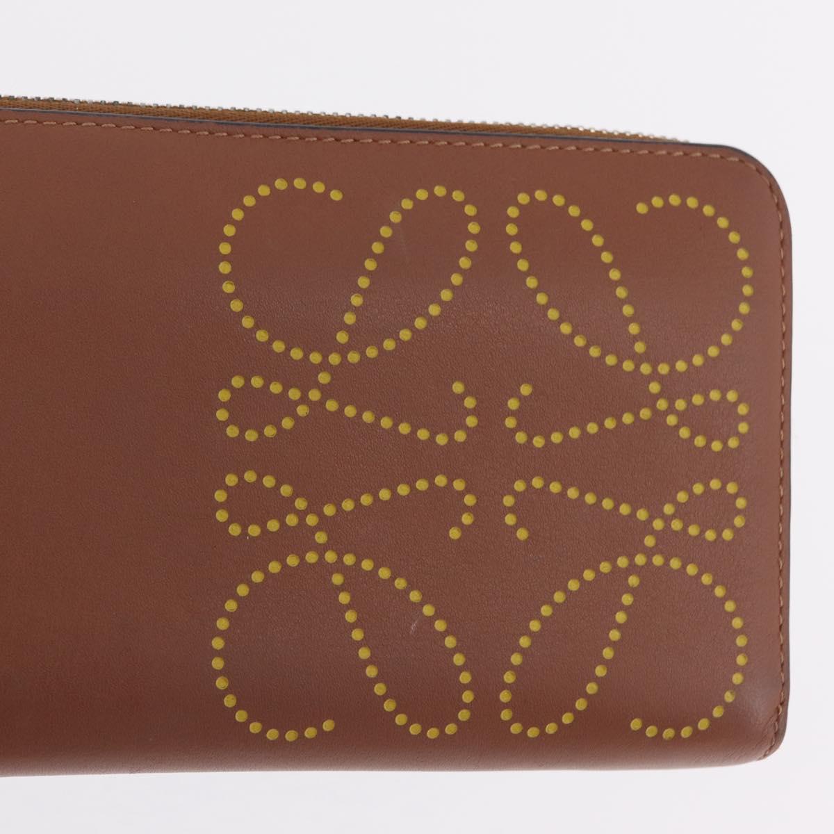LOEWE Long Wallet Leather Brown Silver Auth LN116V