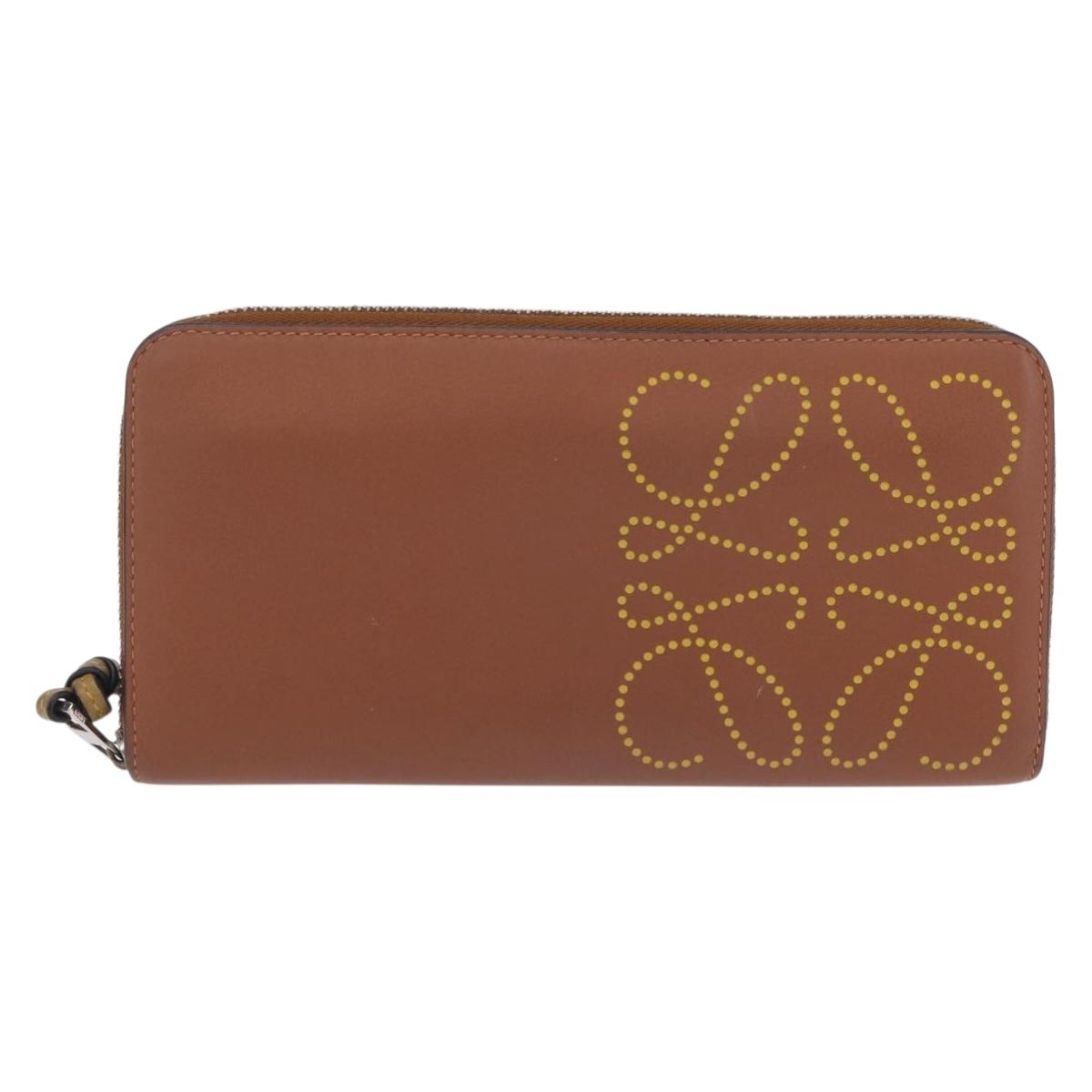 LOEWE Long Wallet Leather Brown Silver Auth LN116V