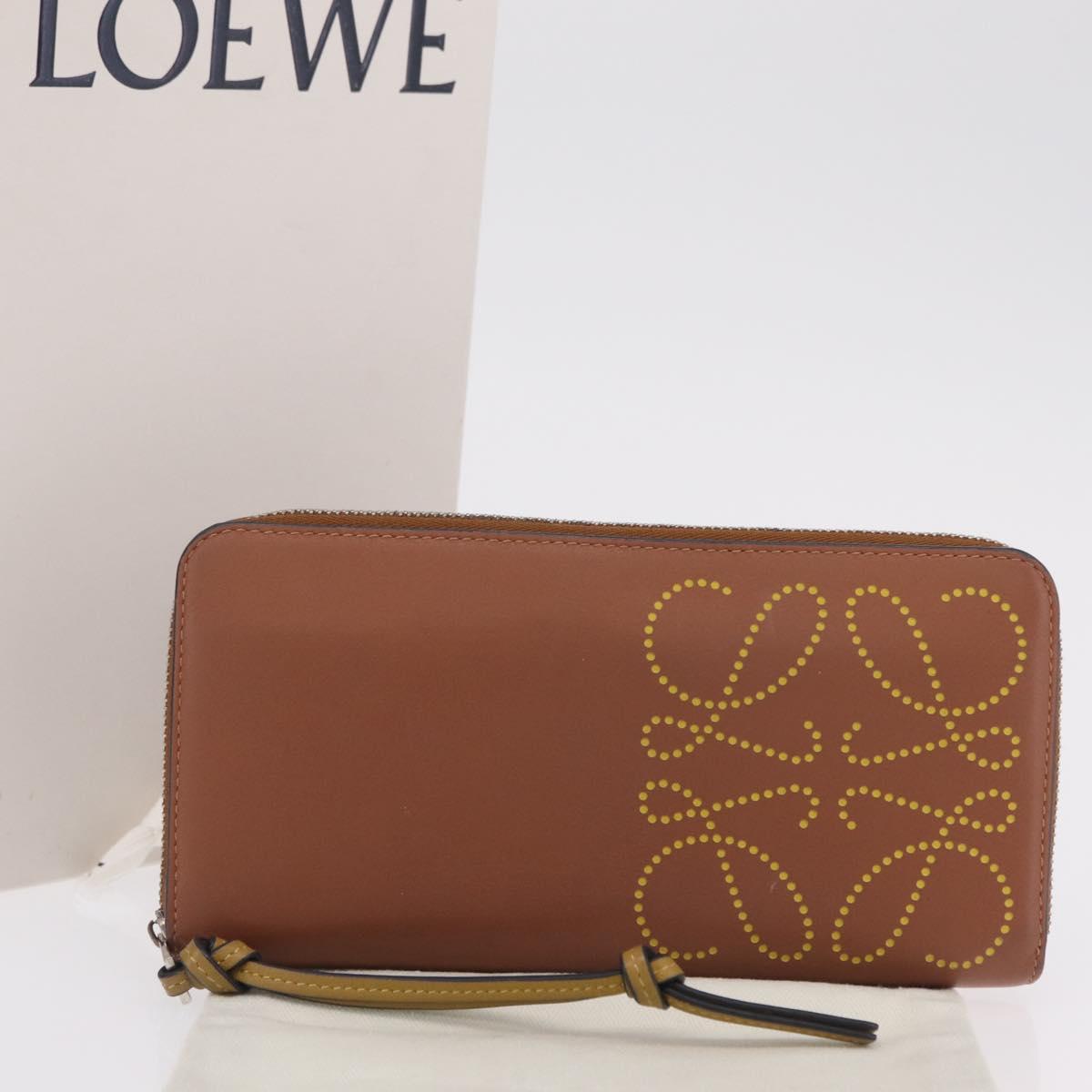 LOEWE Long Wallet Leather Brown Silver Auth LN116V