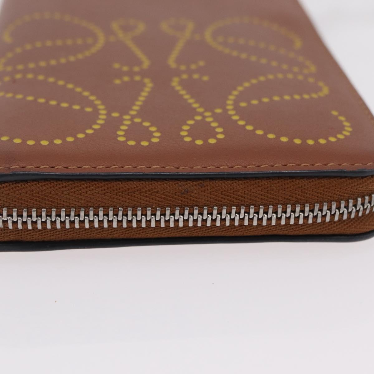 LOEWE Long Wallet Leather Brown Silver Auth LN116V