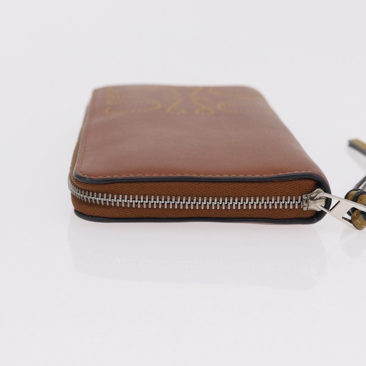 LOEWE Long Wallet Leather Brown Silver Auth LN116V