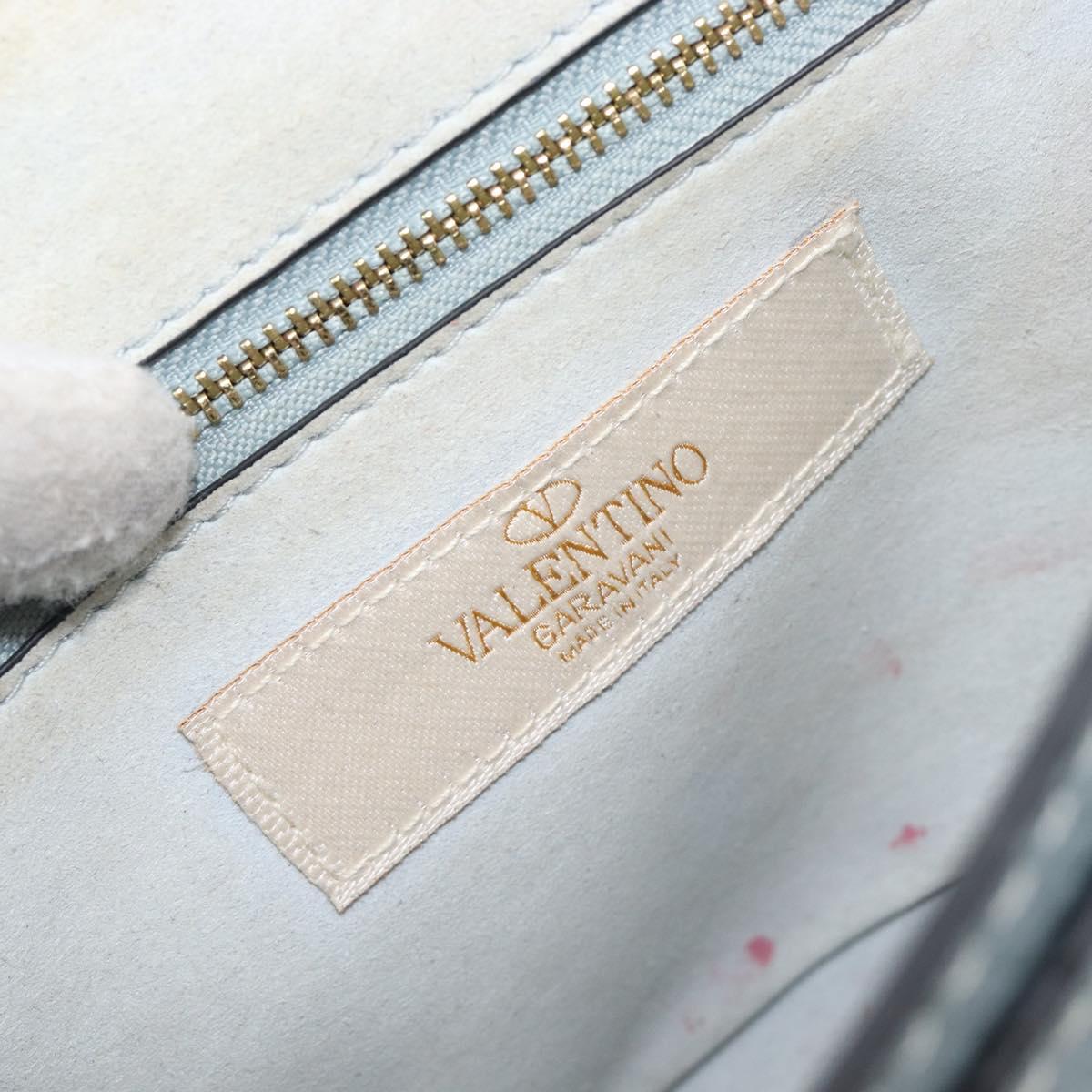 VALENTINO Studs Shoulder Bag Leather Light Blue Gold Auth LN123