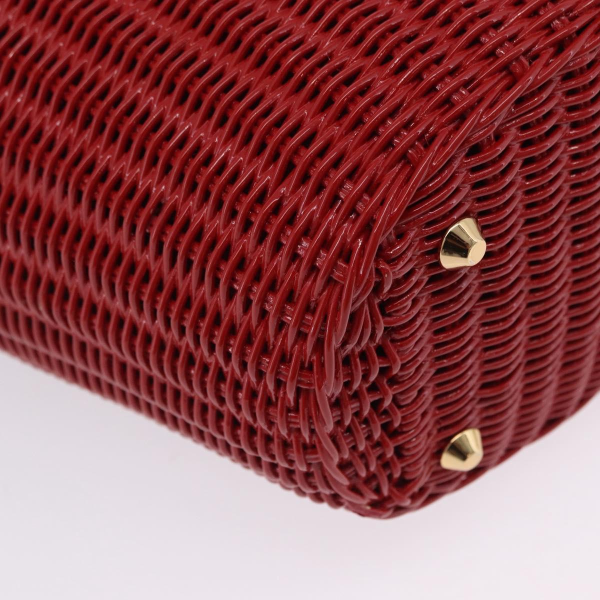 PRADA Wicker Hand Bag Rattan 2way Red Gold Auth LN124SAM