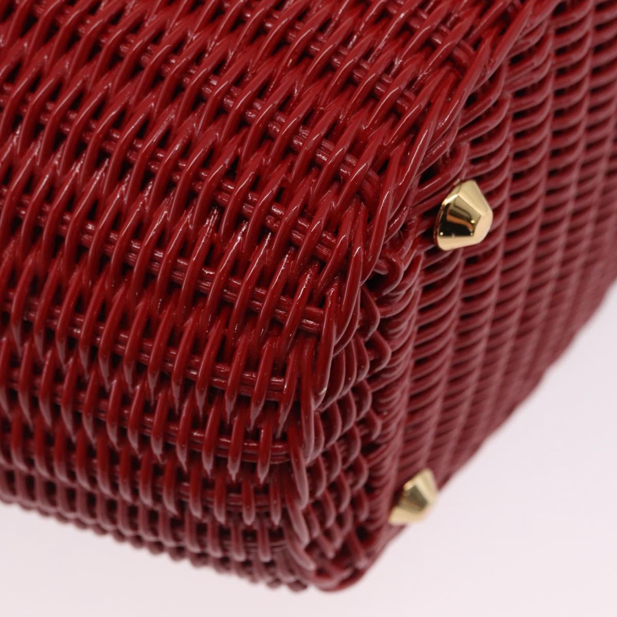 PRADA Wicker Hand Bag Rattan 2way Red Gold Auth LN124SAM