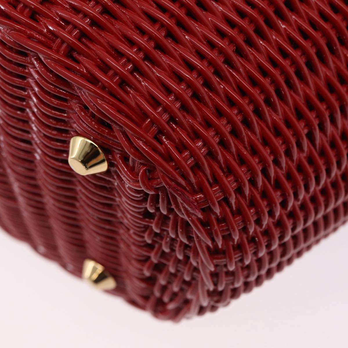 PRADA Wicker Hand Bag Rattan 2way Red Gold Auth LN124SAM