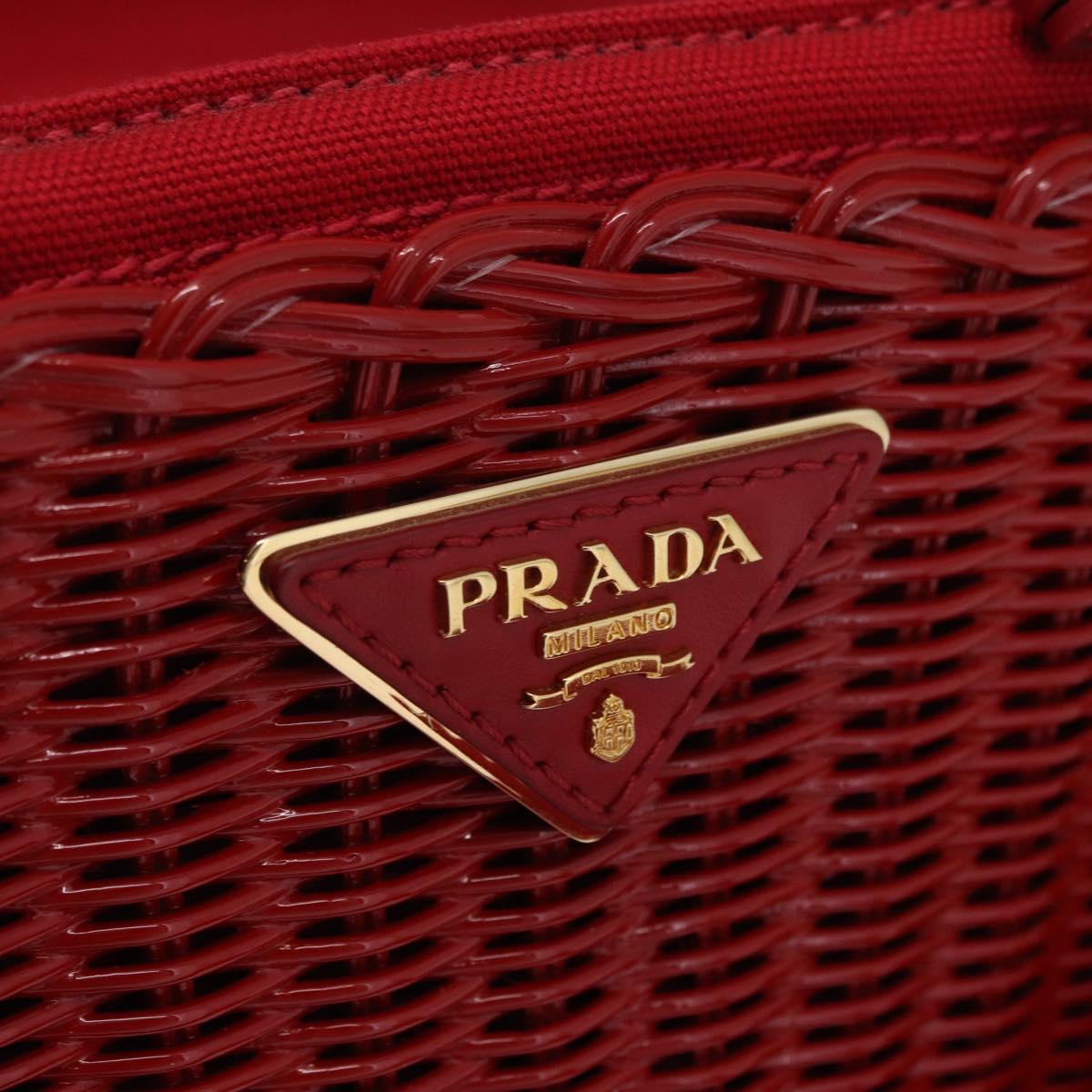 PRADA Wicker Hand Bag Rattan 2way Red Gold Auth LN124SAM