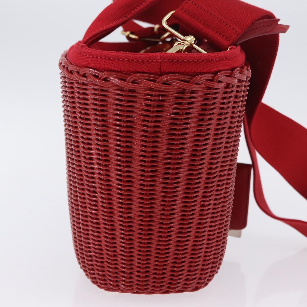 PRADA Wicker Hand Bag Rattan 2way Red Gold Auth LN124SAM