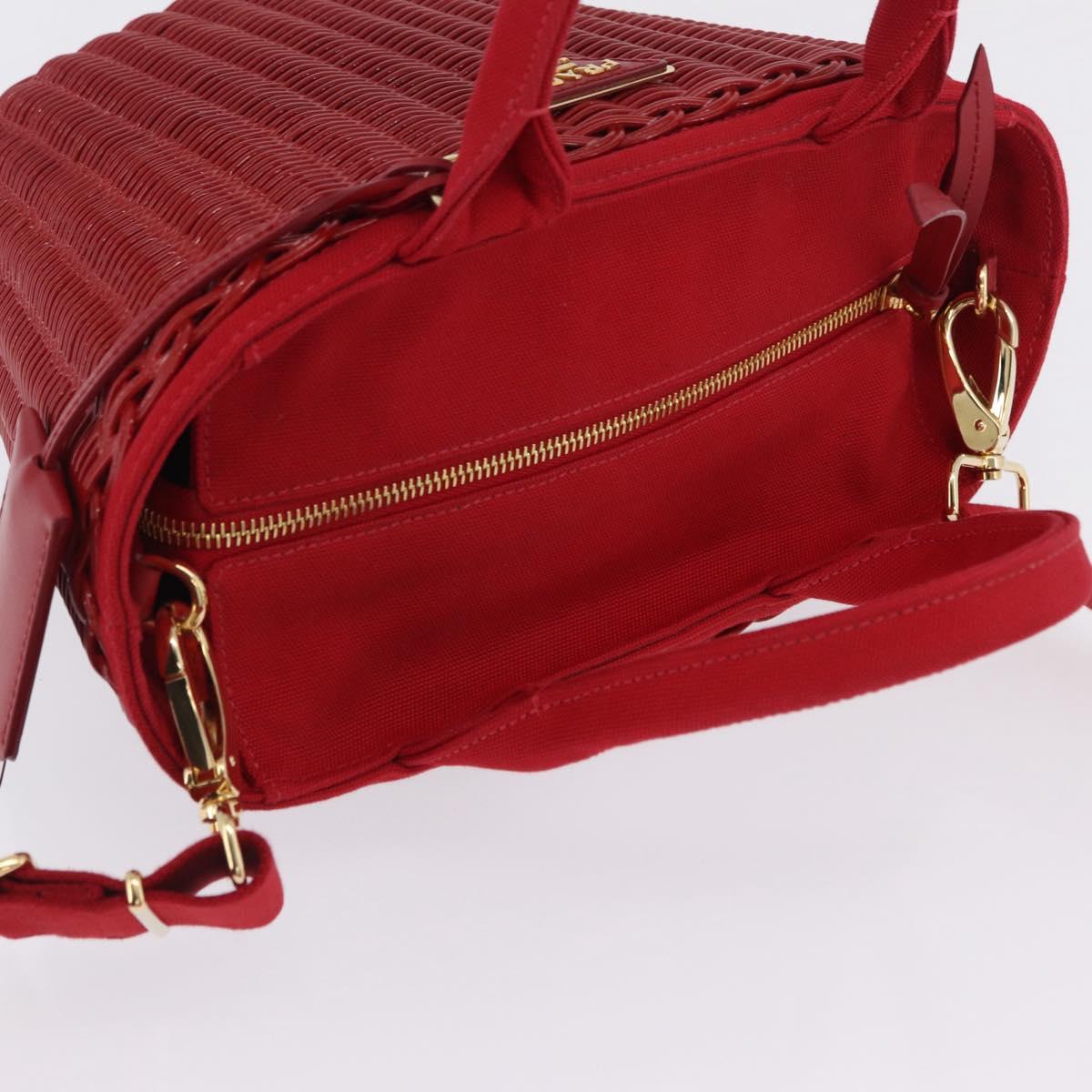 PRADA Wicker Hand Bag Rattan 2way Red Gold Auth LN124SAM