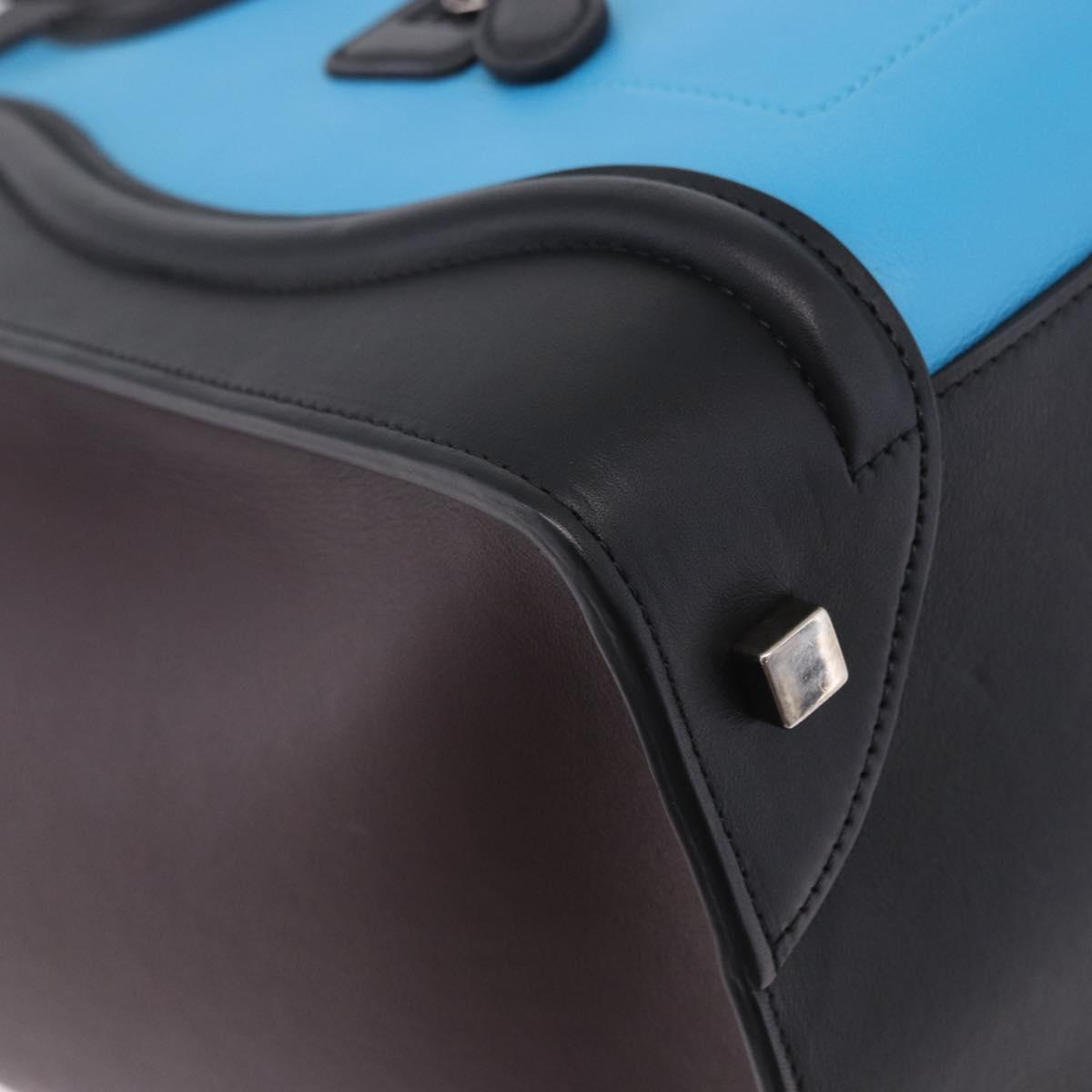CELINE Luggage Mini Shopper Hand Bag Leather Turquoise Blue Auth LN125SAM
