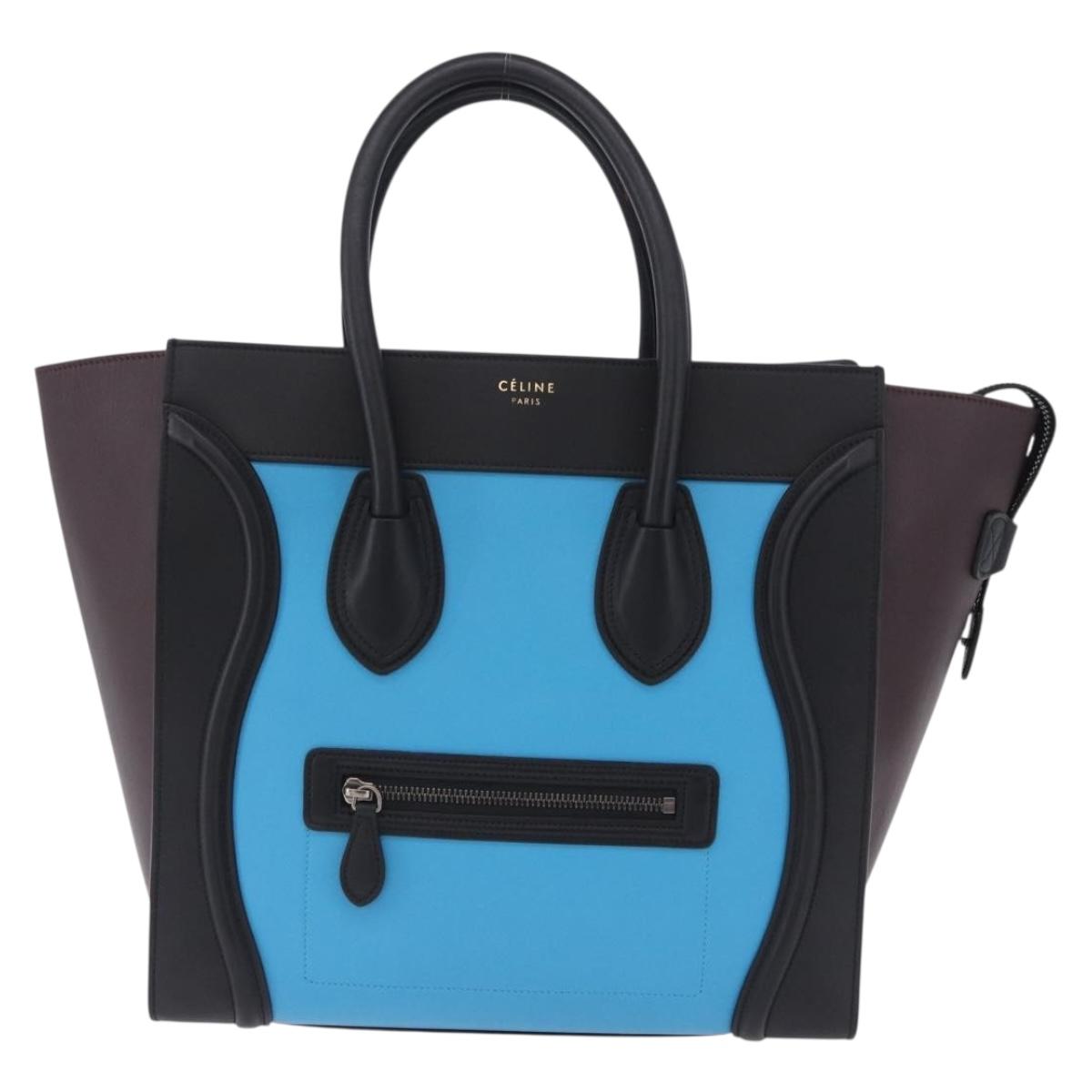 CELINE Luggage Mini Shopper Hand Bag Leather Turquoise Blue Auth LN125SAM