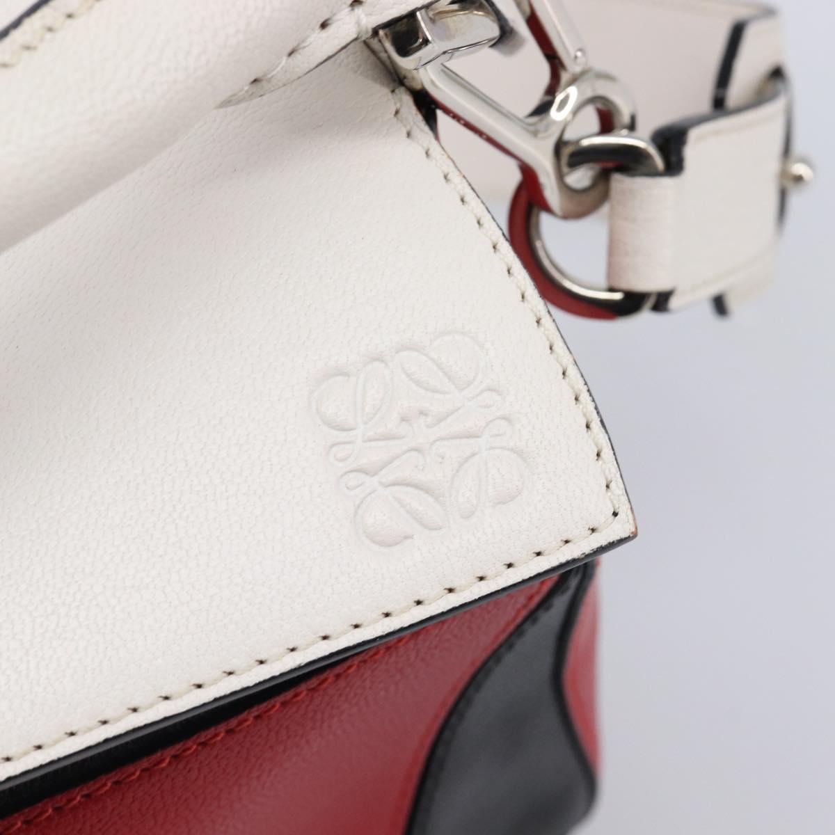 LOEWE Puzzle Bag Medium Hand Bag Leather 2way Red Silver Auth LN127M