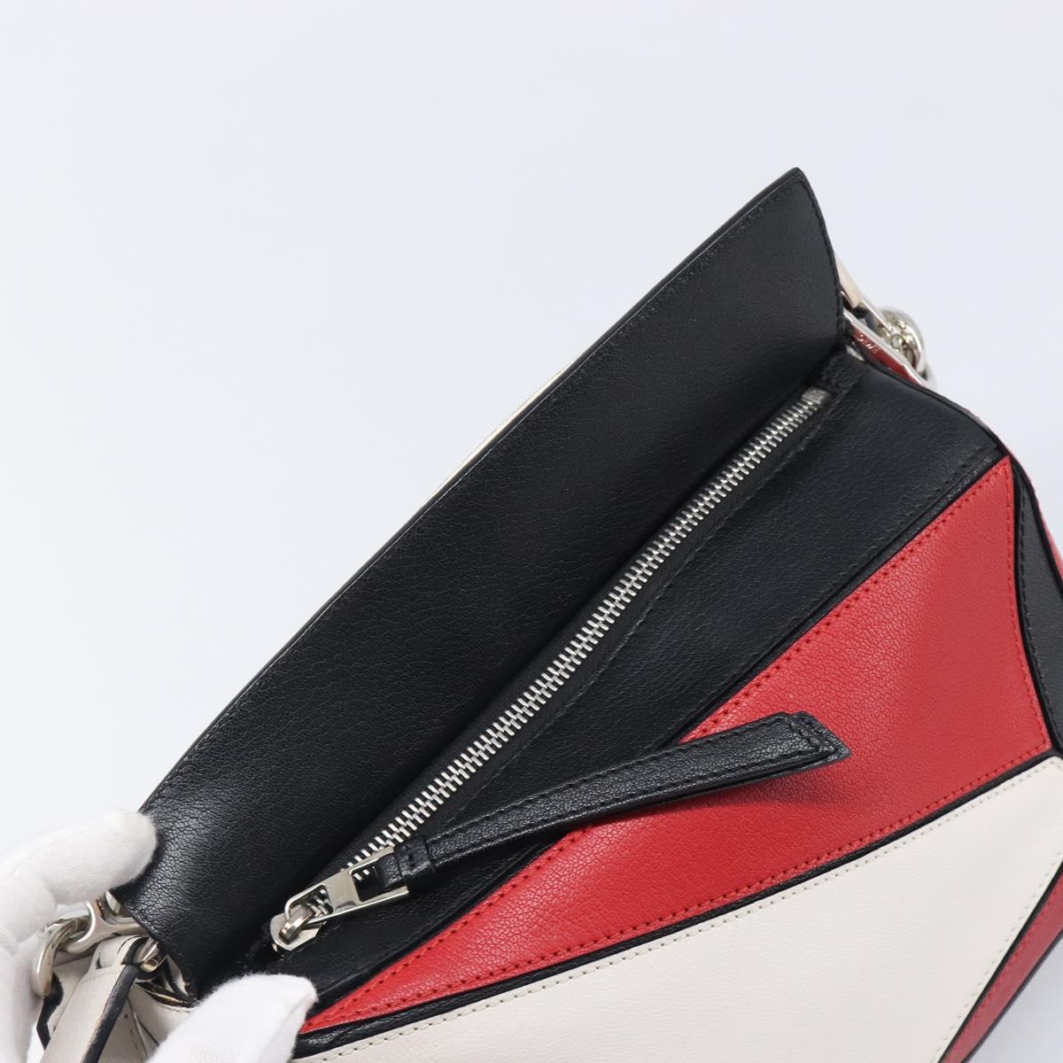 LOEWE Puzzle Bag Medium Hand Bag Leather 2way Red Silver Auth LN127M
