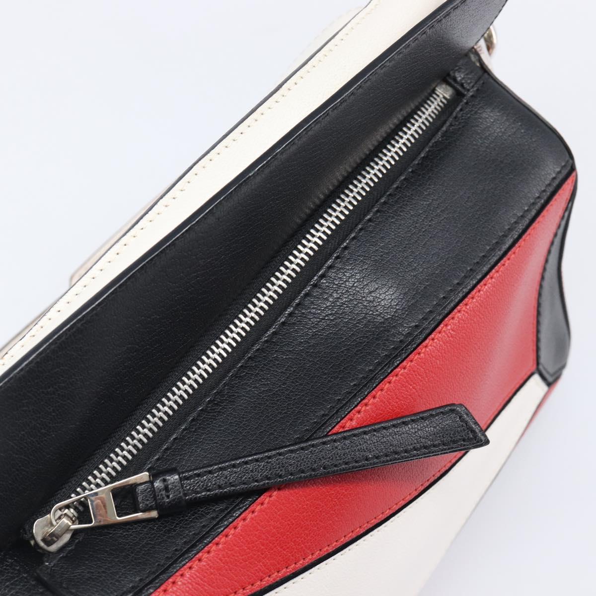 LOEWE Puzzle Bag Medium Hand Bag Leather 2way Red Silver Auth LN127M