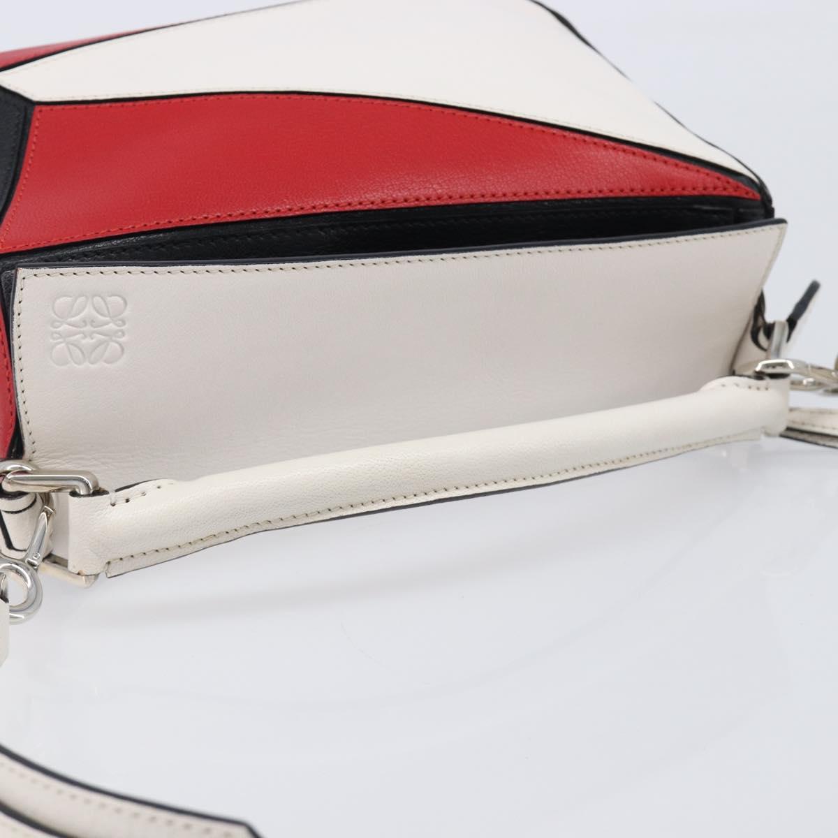 LOEWE Puzzle Bag Medium Hand Bag Leather 2way Red Silver Auth LN127M
