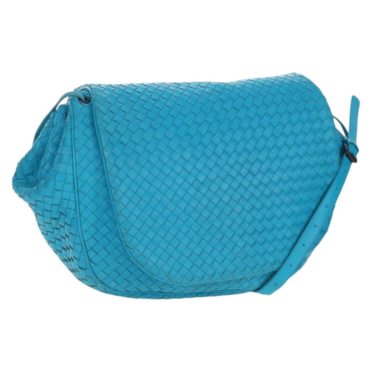 BOTTEGA VENETA INTRECCIATO Shoulder Bag Leather Turquoise Blue Auth LN128V