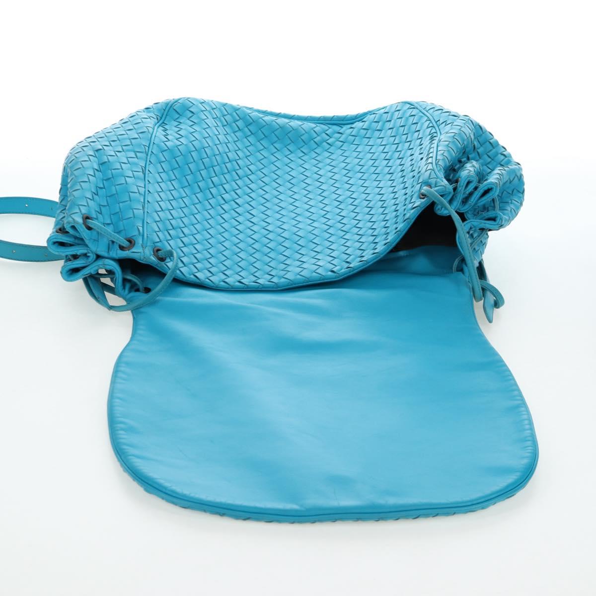 BOTTEGA VENETA INTRECCIATO Shoulder Bag Leather Turquoise Blue Auth LN128V