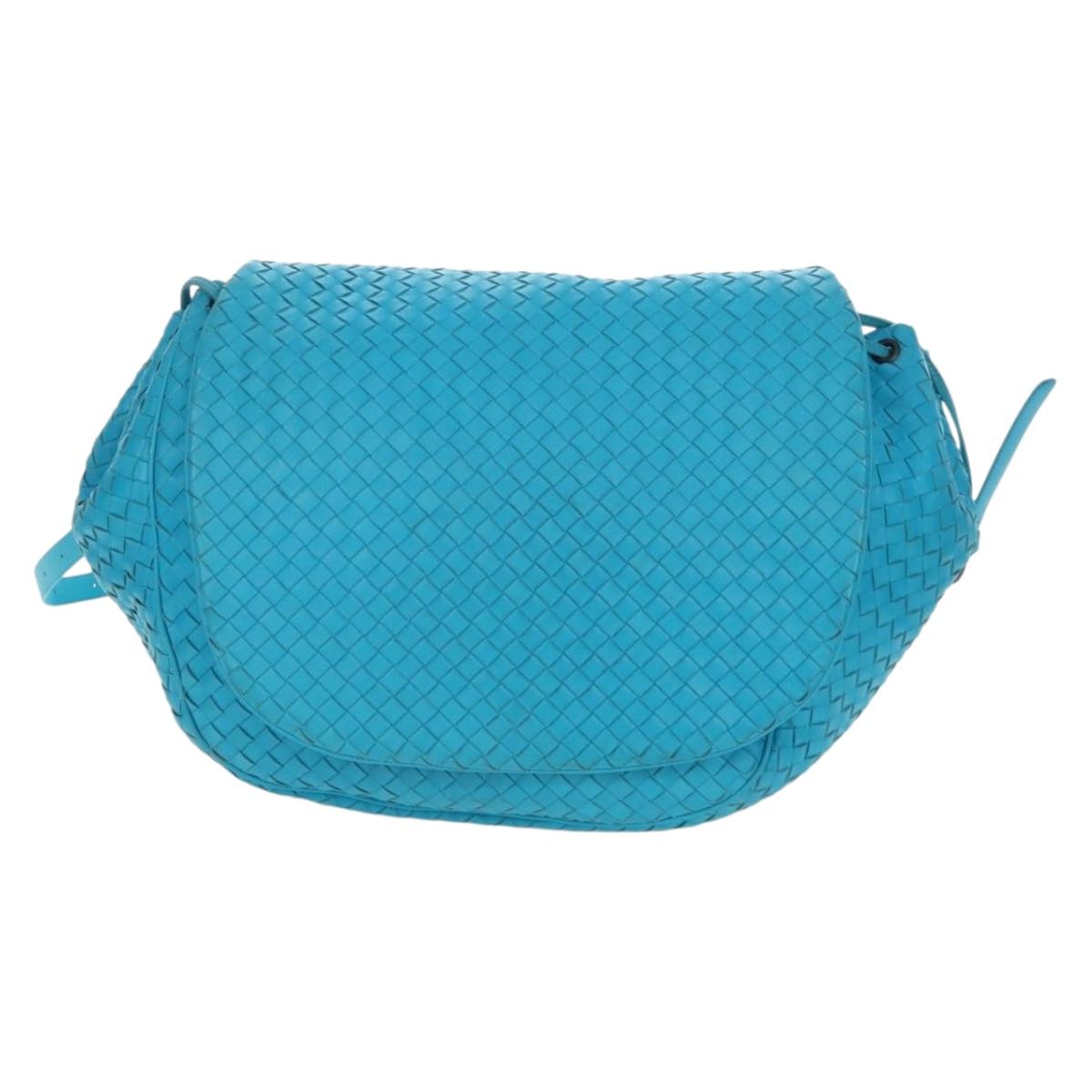 BOTTEGA VENETA INTRECCIATO Shoulder Bag Leather Turquoise Blue Auth LN128V