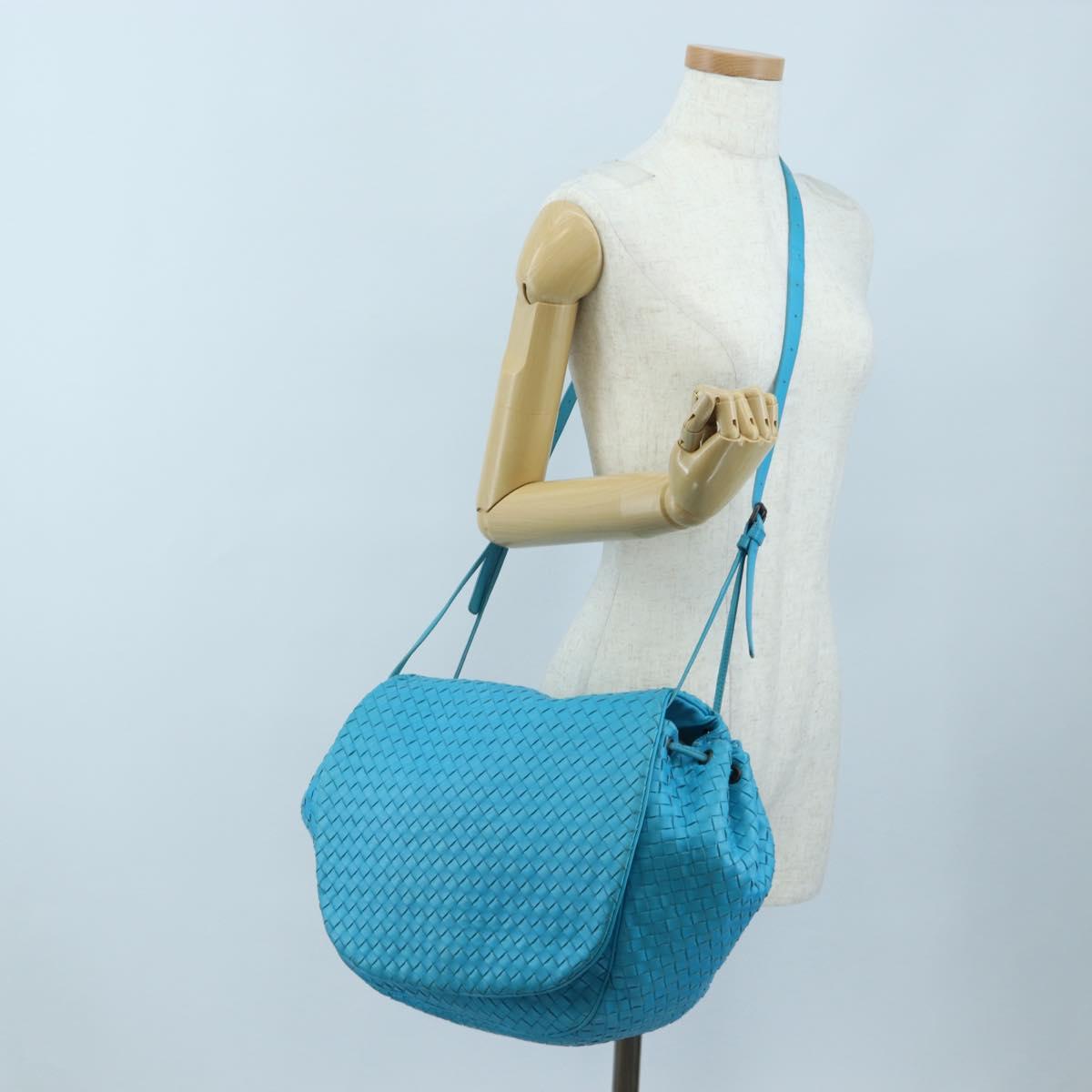 BOTTEGA VENETA INTRECCIATO Shoulder Bag Leather Turquoise Blue Auth LN128V