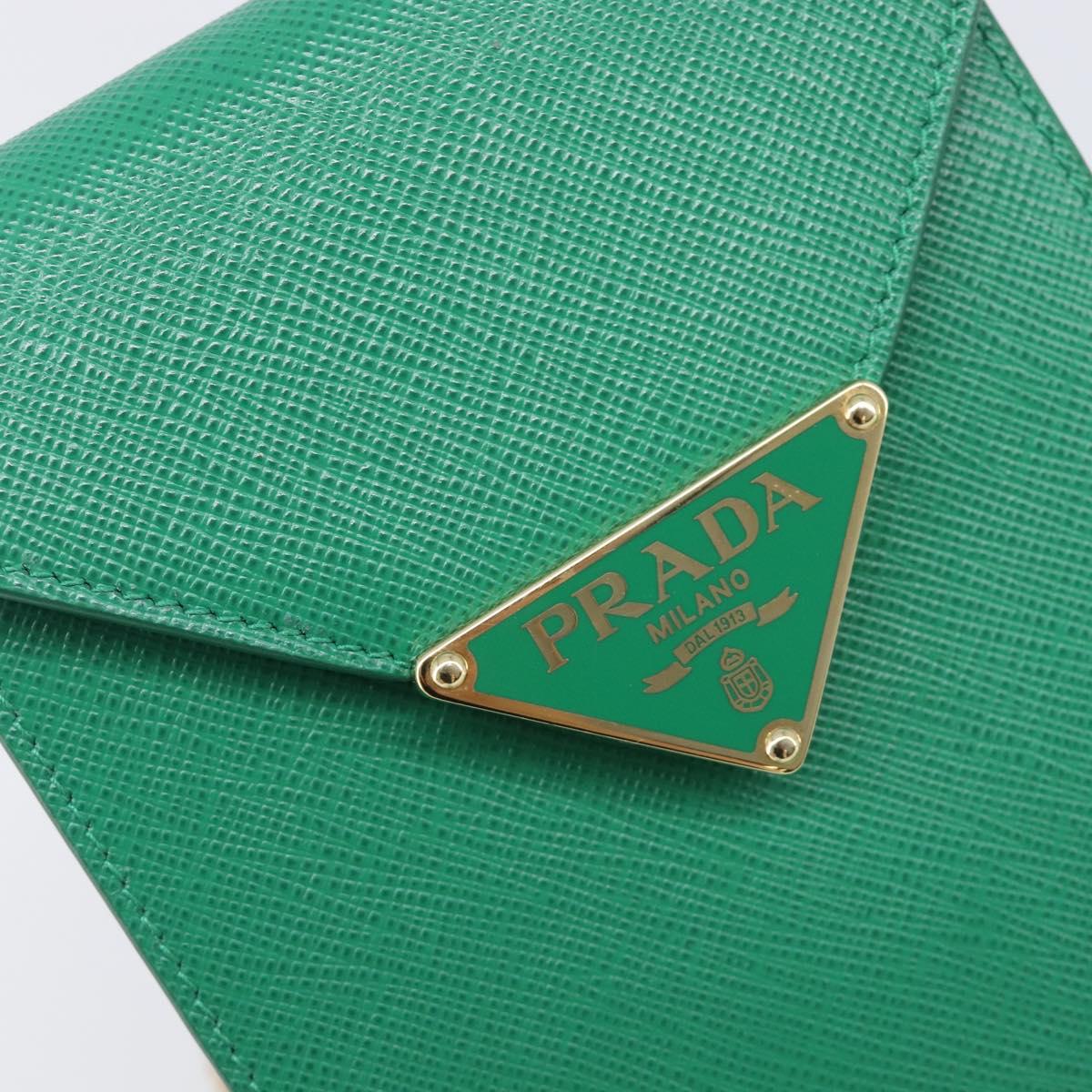 PRADA Chain Shoulder Pouch Safiano Leather Green Gold Auth LN130V