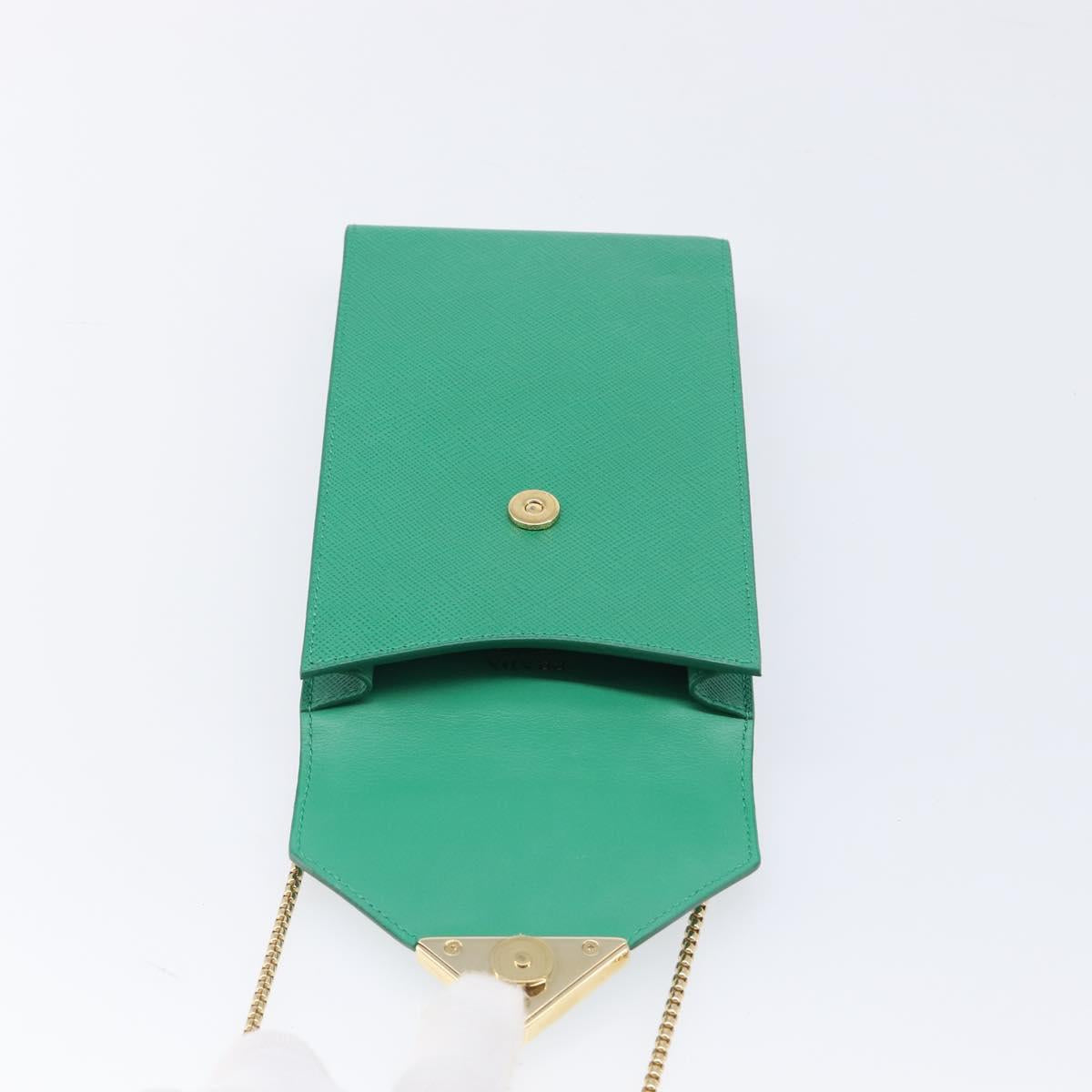 PRADA Chain Shoulder Pouch Safiano Leather Green Gold Auth LN130V