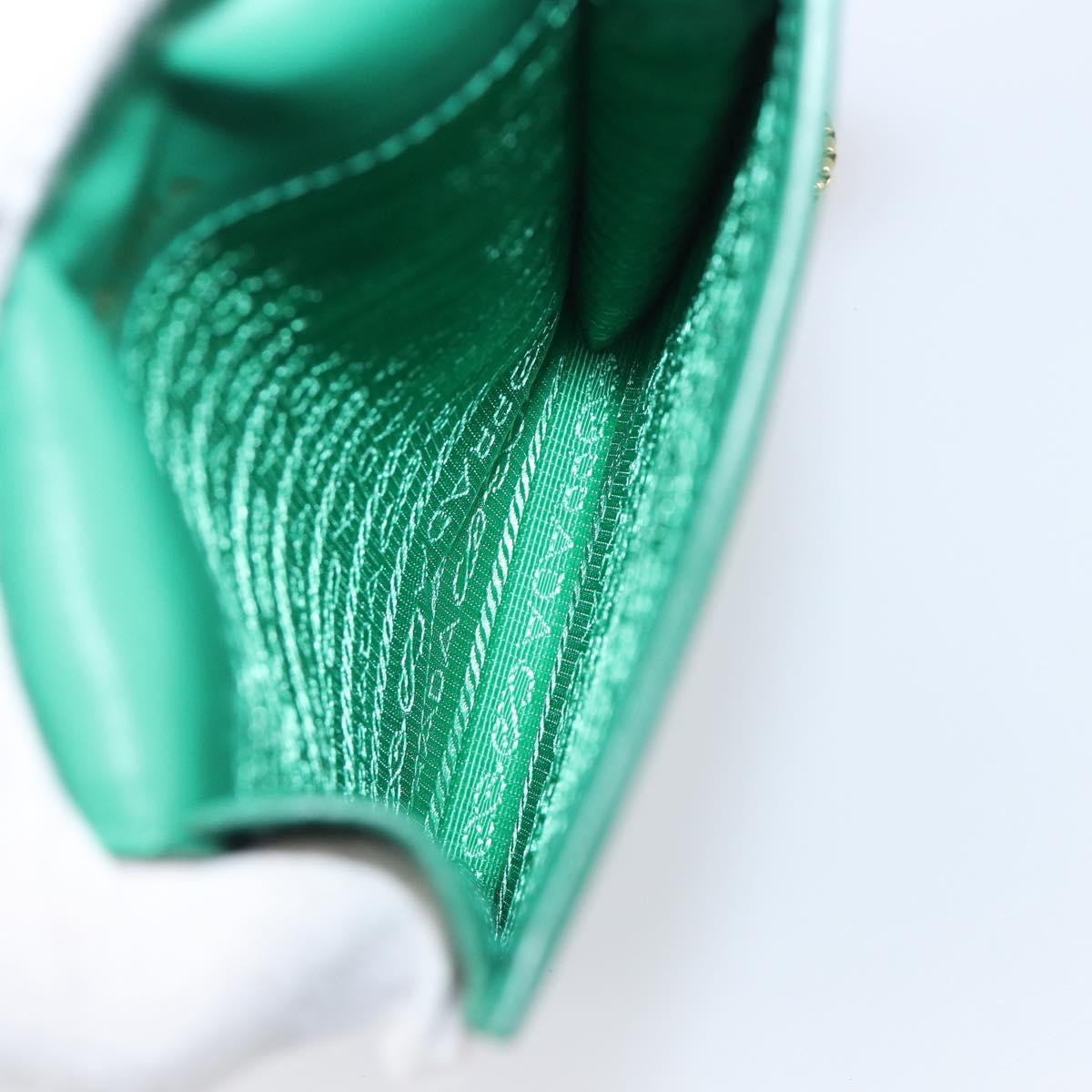 PRADA Chain Shoulder Pouch Safiano Leather Green Gold Auth LN130V