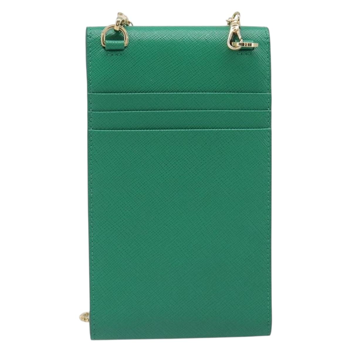 PRADA Chain Shoulder Pouch Safiano Leather Green Gold Auth LN130V