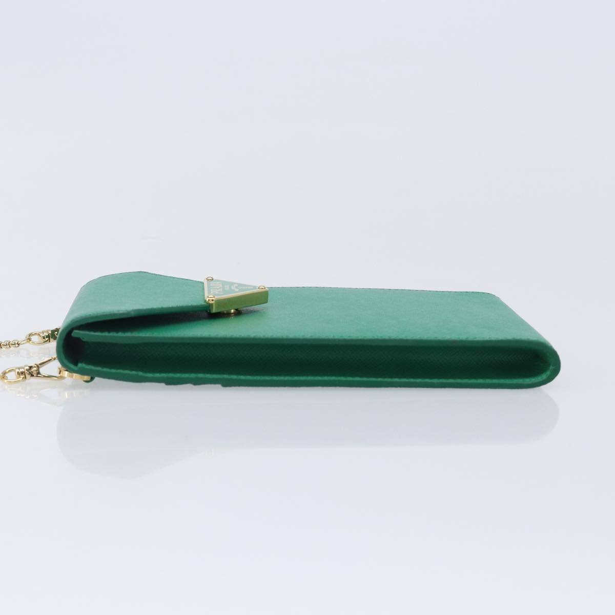 PRADA Chain Shoulder Pouch Safiano Leather Green Gold Auth LN130V