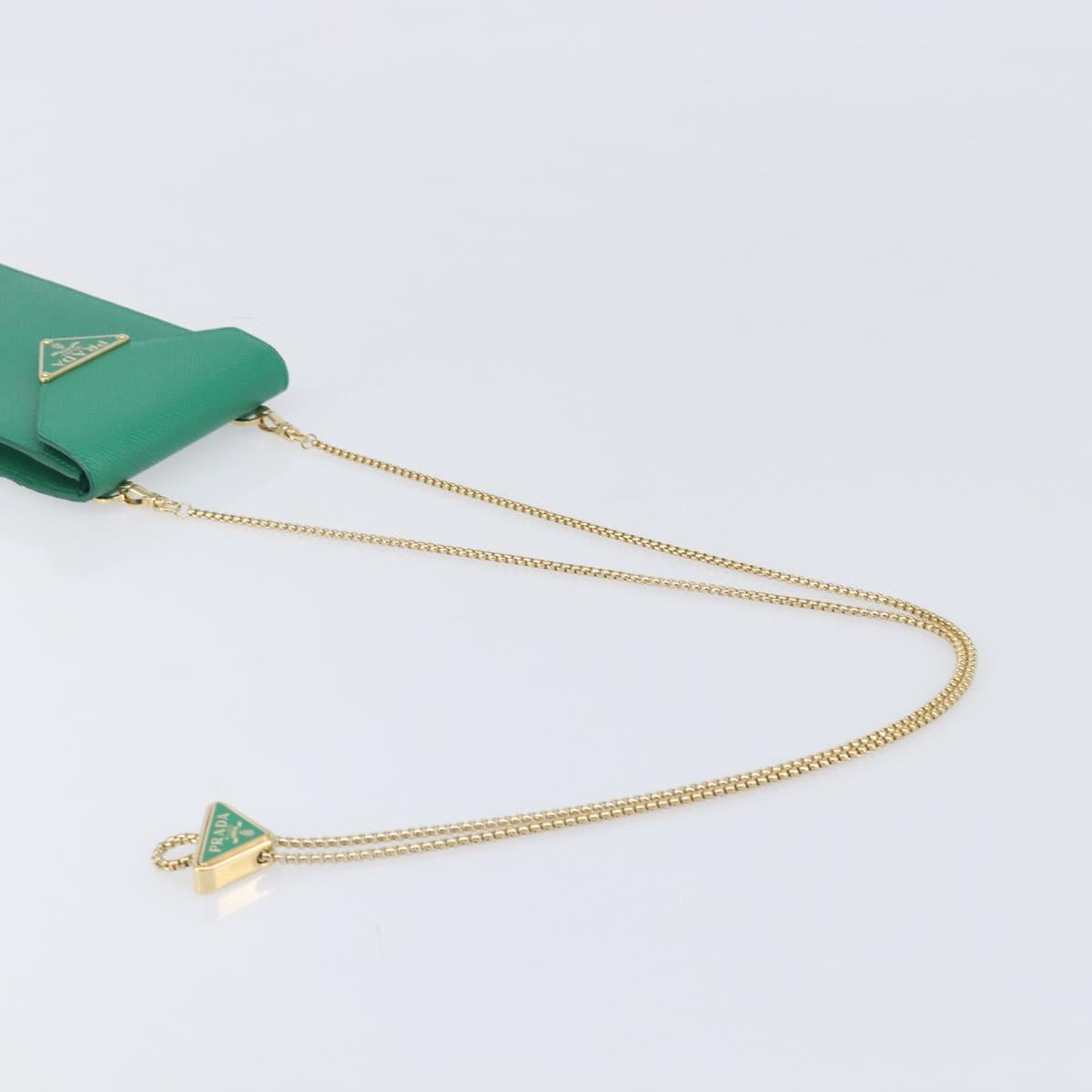 PRADA Chain Shoulder Pouch Safiano Leather Green Gold Auth LN130V