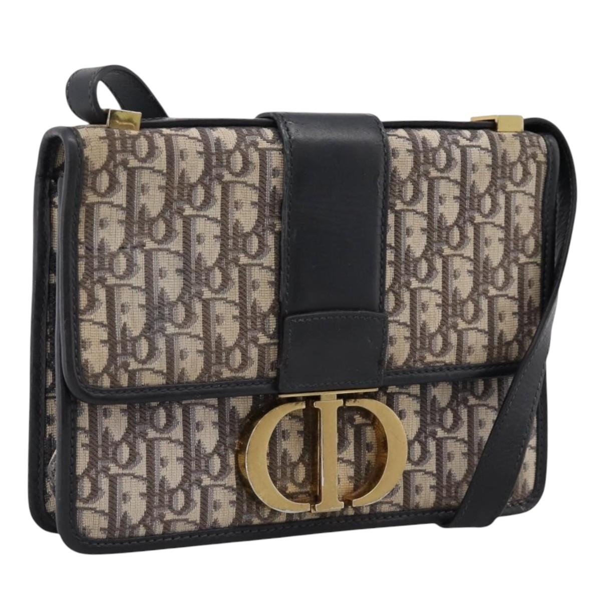 Christian Dior Trotter Canvas Oblique 30 Montaigne Bag Navy Gold Auth LN131A