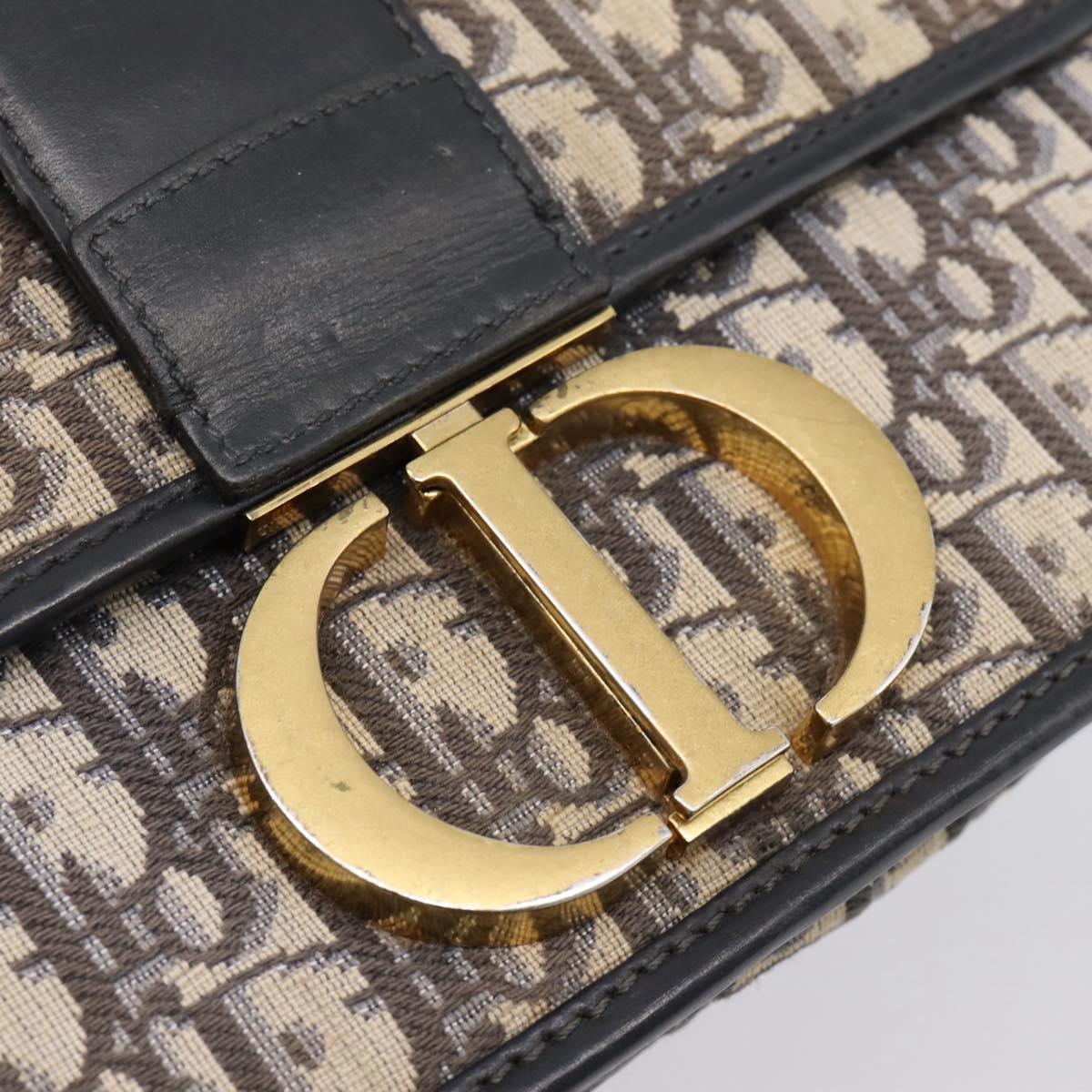 Christian Dior Trotter Canvas Oblique 30 Montaigne Bag Navy Gold Auth LN131A