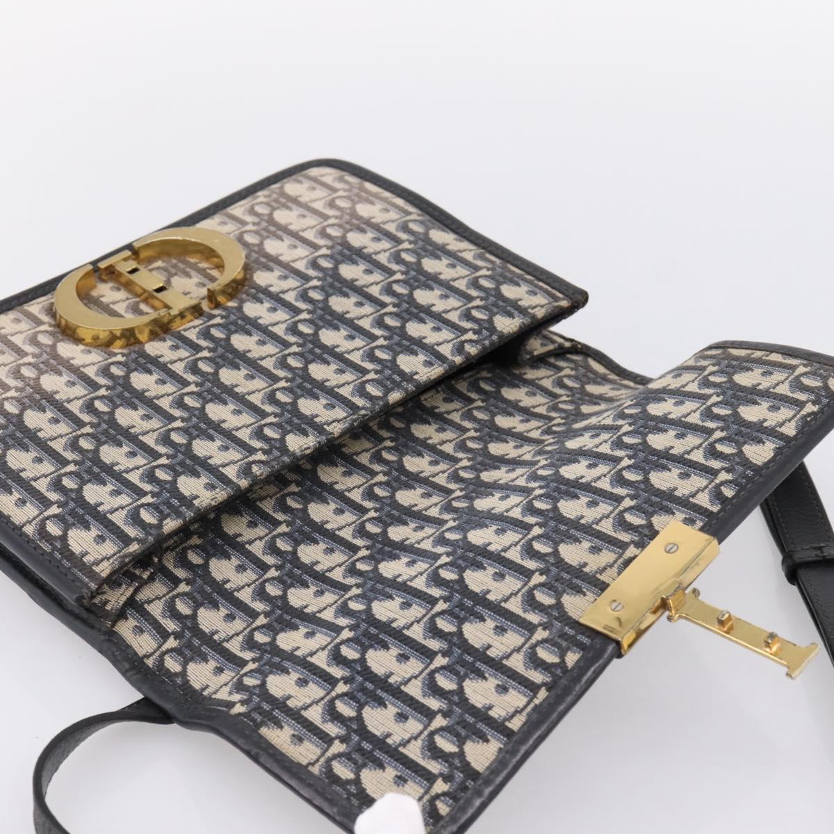Christian Dior Trotter Canvas Oblique 30 Montaigne Bag Navy Gold Auth LN131A