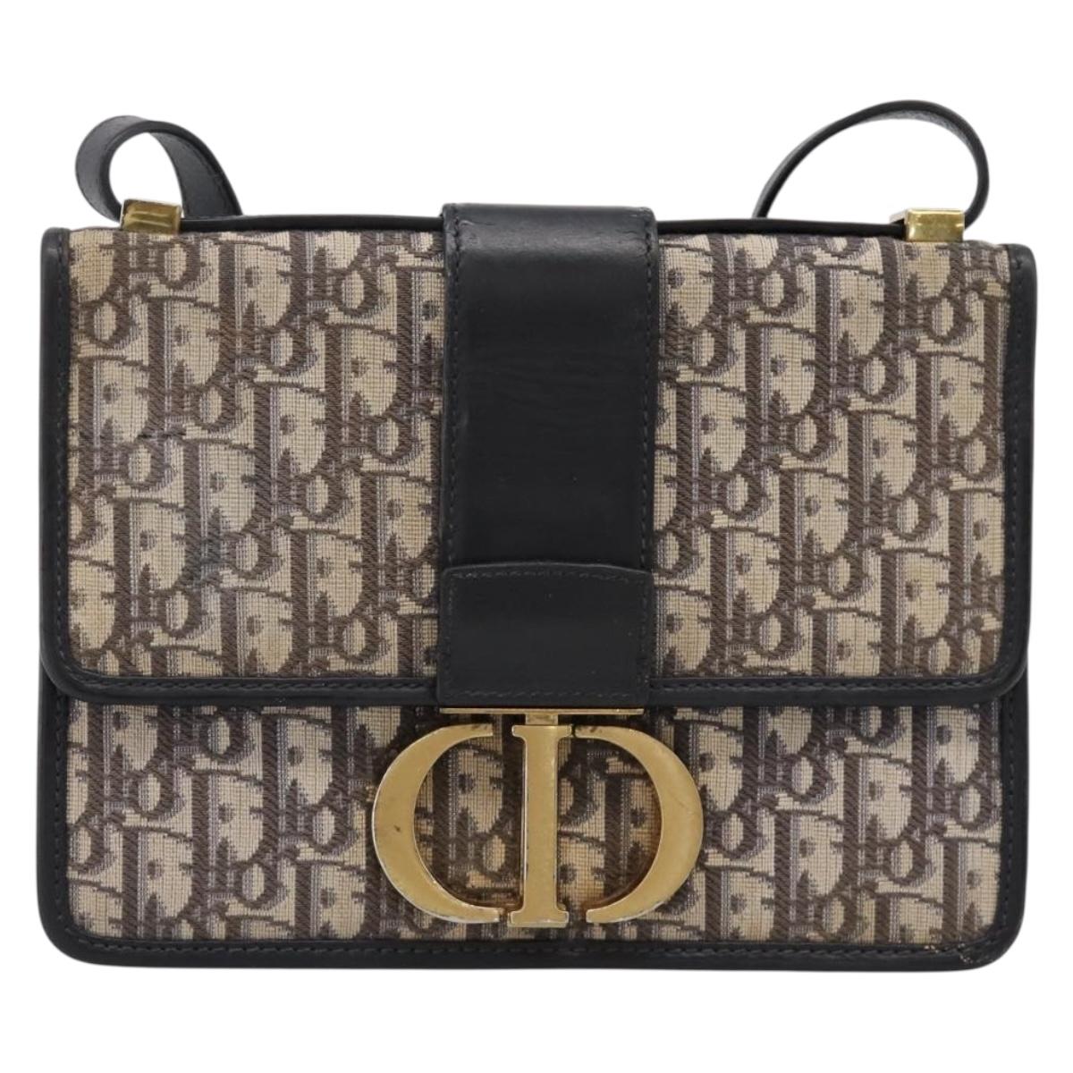 Christian Dior Trotter Canvas Oblique 30 Montaigne Bag Navy Gold Auth LN131A