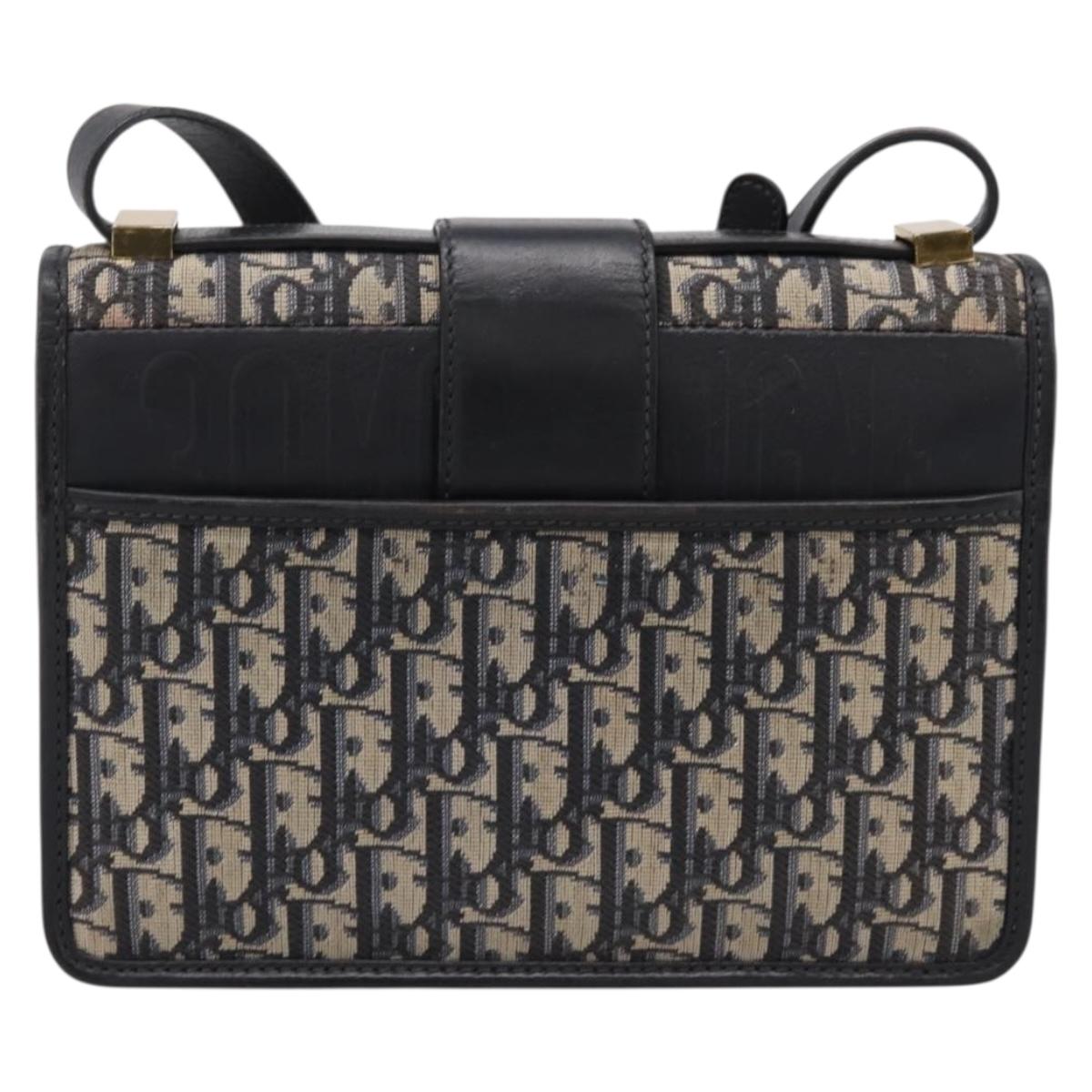 Christian Dior Trotter Canvas Oblique 30 Montaigne Bag Navy Gold Auth LN131A