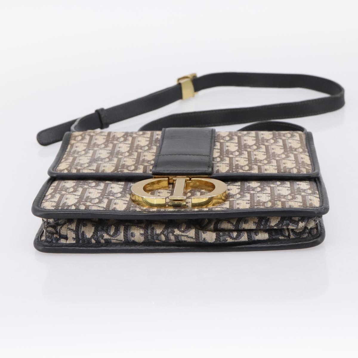 Christian Dior Trotter Canvas Oblique 30 Montaigne Bag Navy Gold Auth LN131A