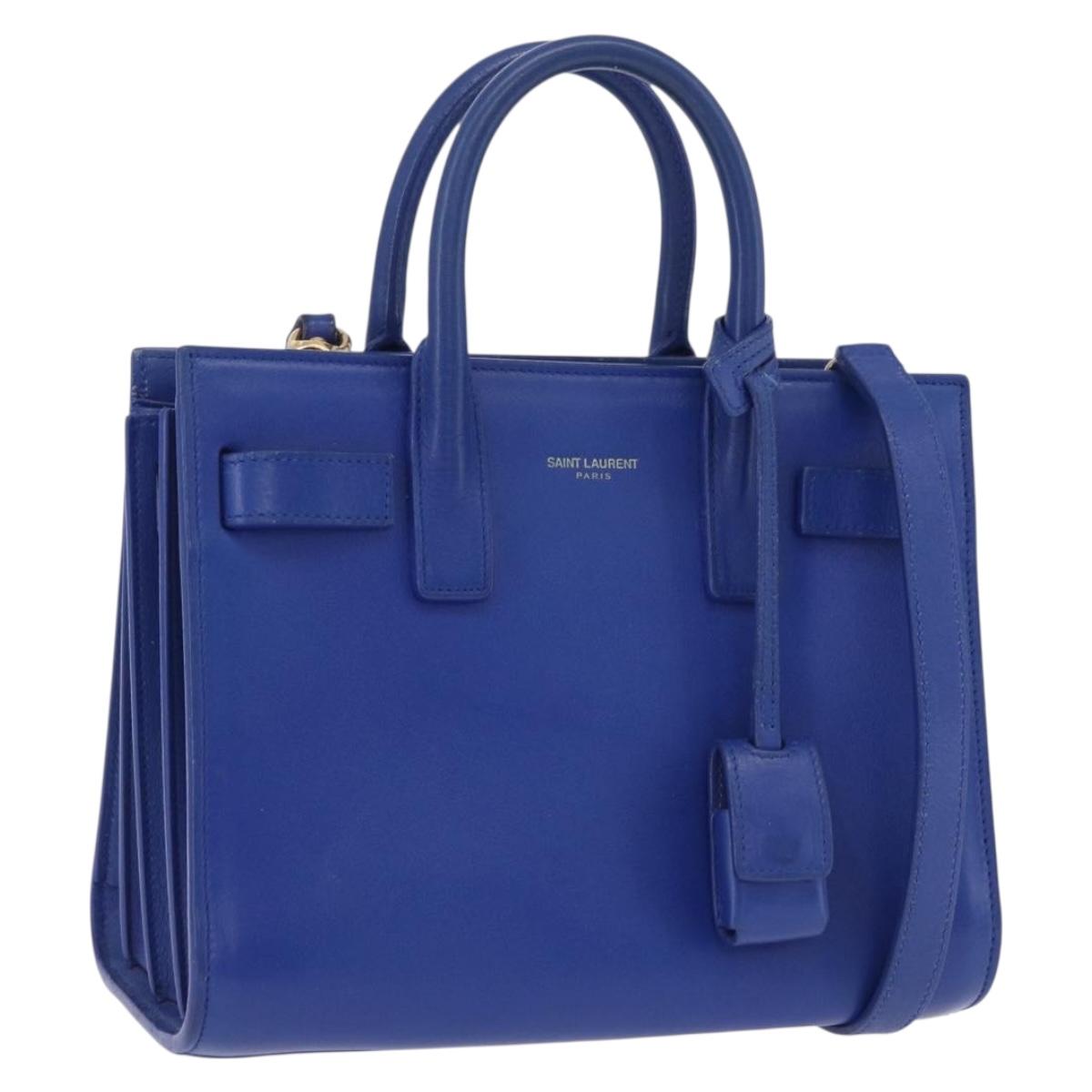 SAINT LAURENT Sac De Joule Nano Hand Bag Leather 2way Blue Gold Auth LN132V