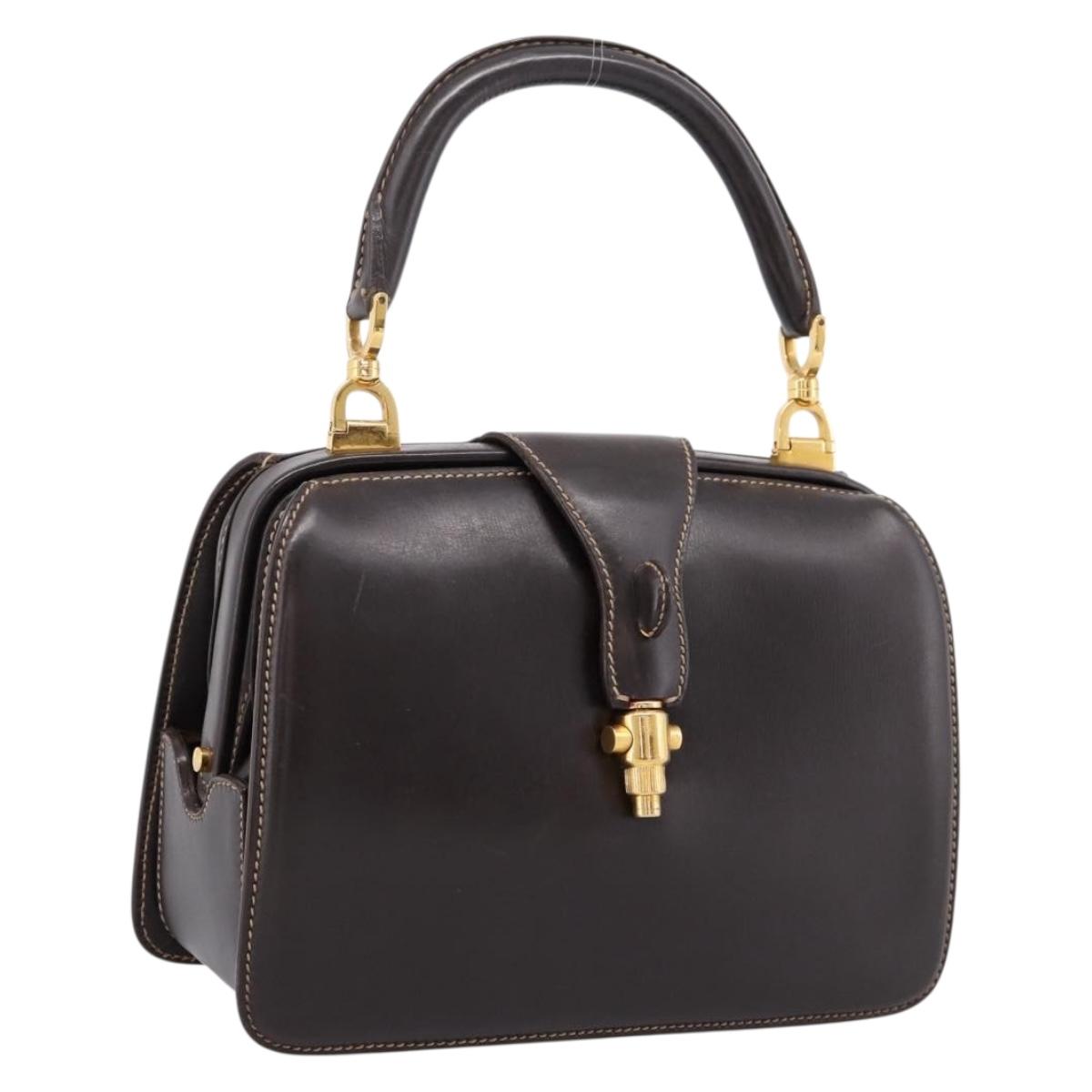 GUCCI Hand Bag Leather Brown Gold Auth LN133V