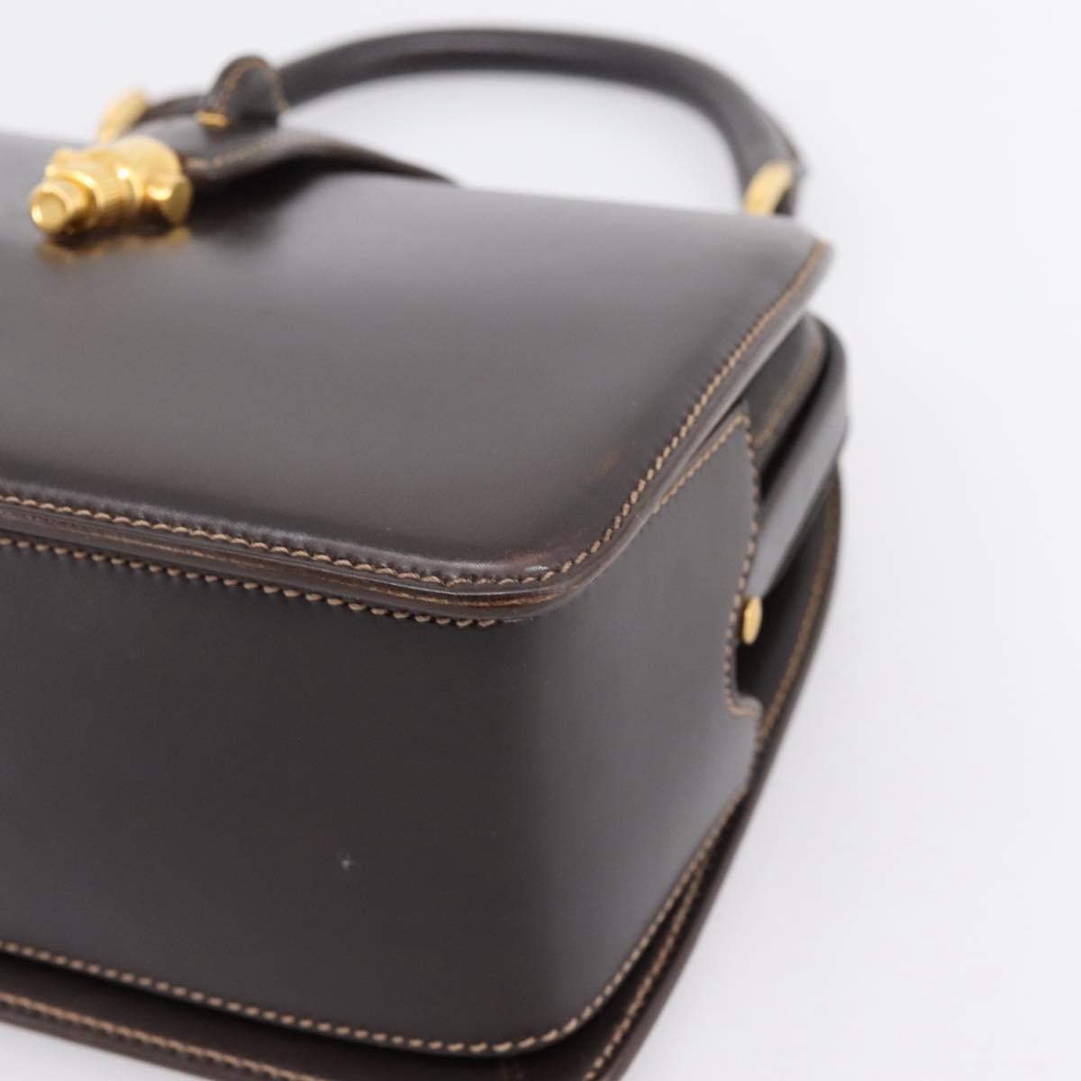 GUCCI Hand Bag Leather Brown Gold Auth LN133V