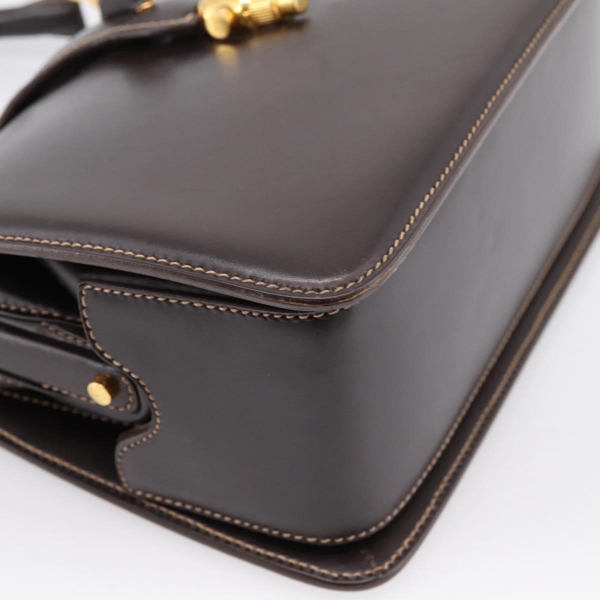 GUCCI Hand Bag Leather Brown Gold Auth LN133V