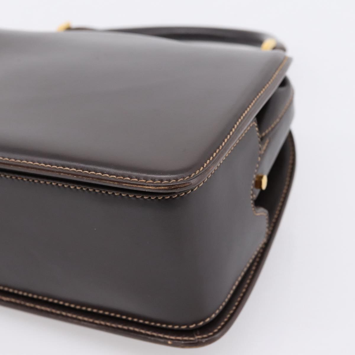 GUCCI Hand Bag Leather Brown Gold Auth LN133V