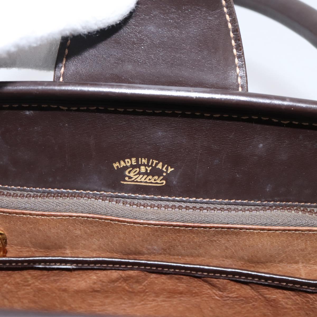 GUCCI Hand Bag Leather Brown Gold Auth LN133V