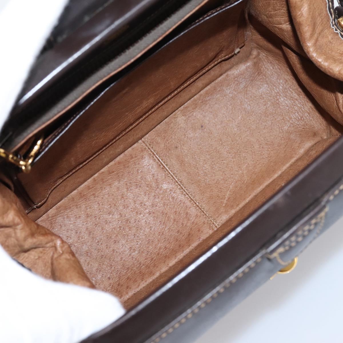 GUCCI Hand Bag Leather Brown Gold Auth LN133V