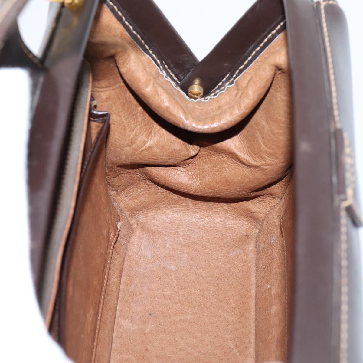 GUCCI Hand Bag Leather Brown Gold Auth LN133V