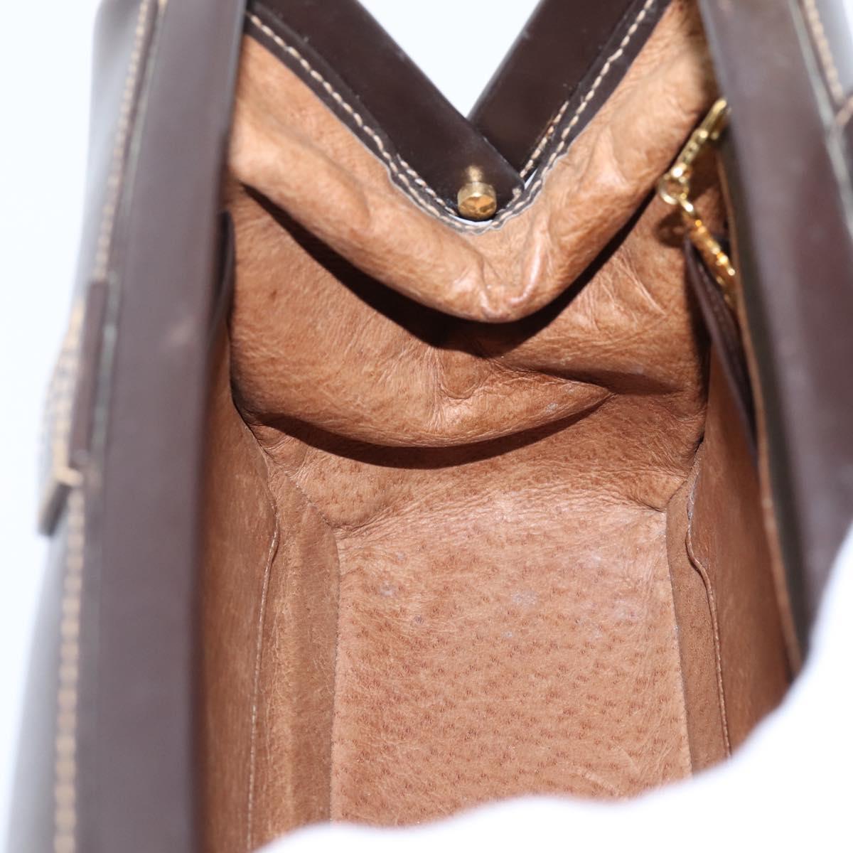 GUCCI Hand Bag Leather Brown Gold Auth LN133V