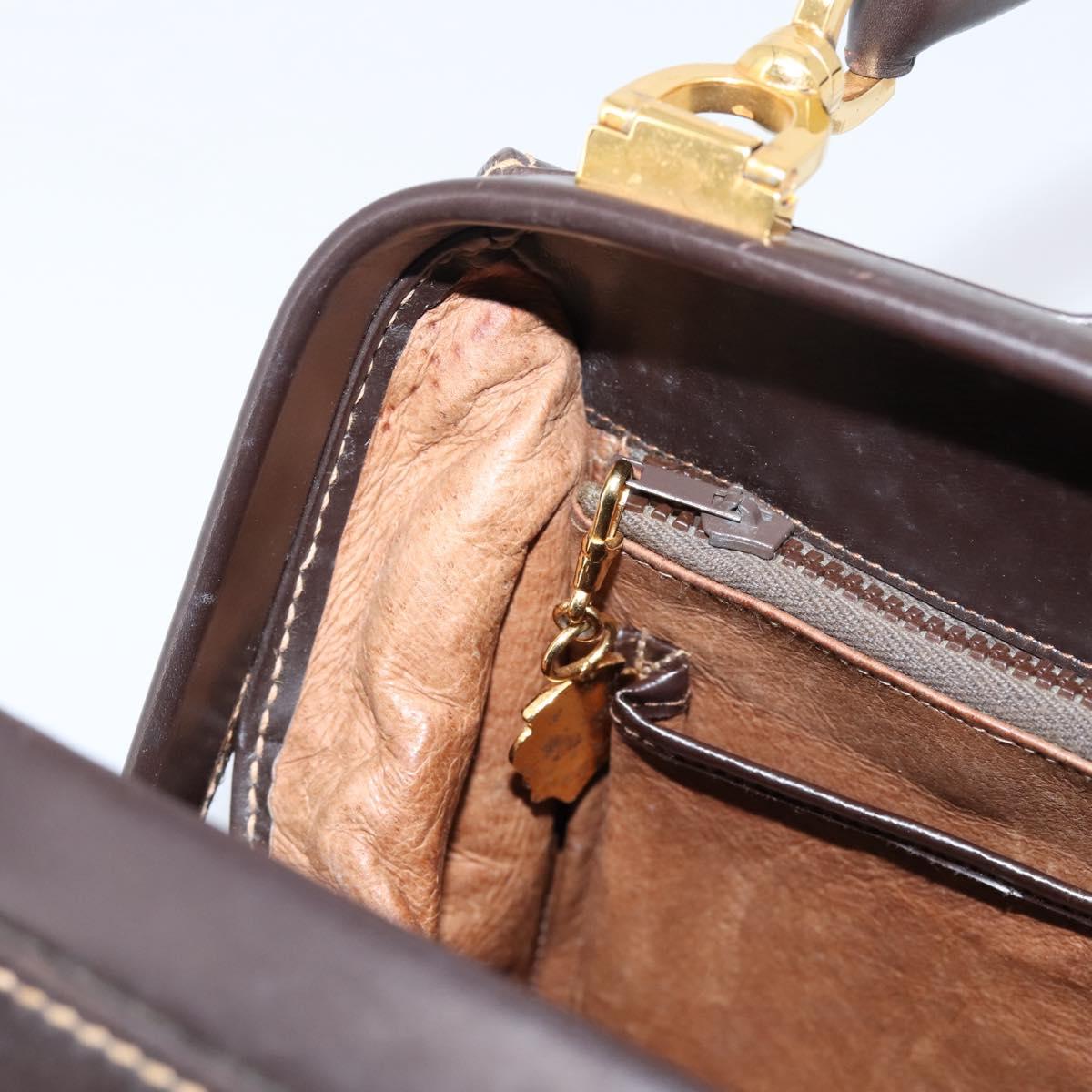 GUCCI Hand Bag Leather Brown Gold Auth LN133V